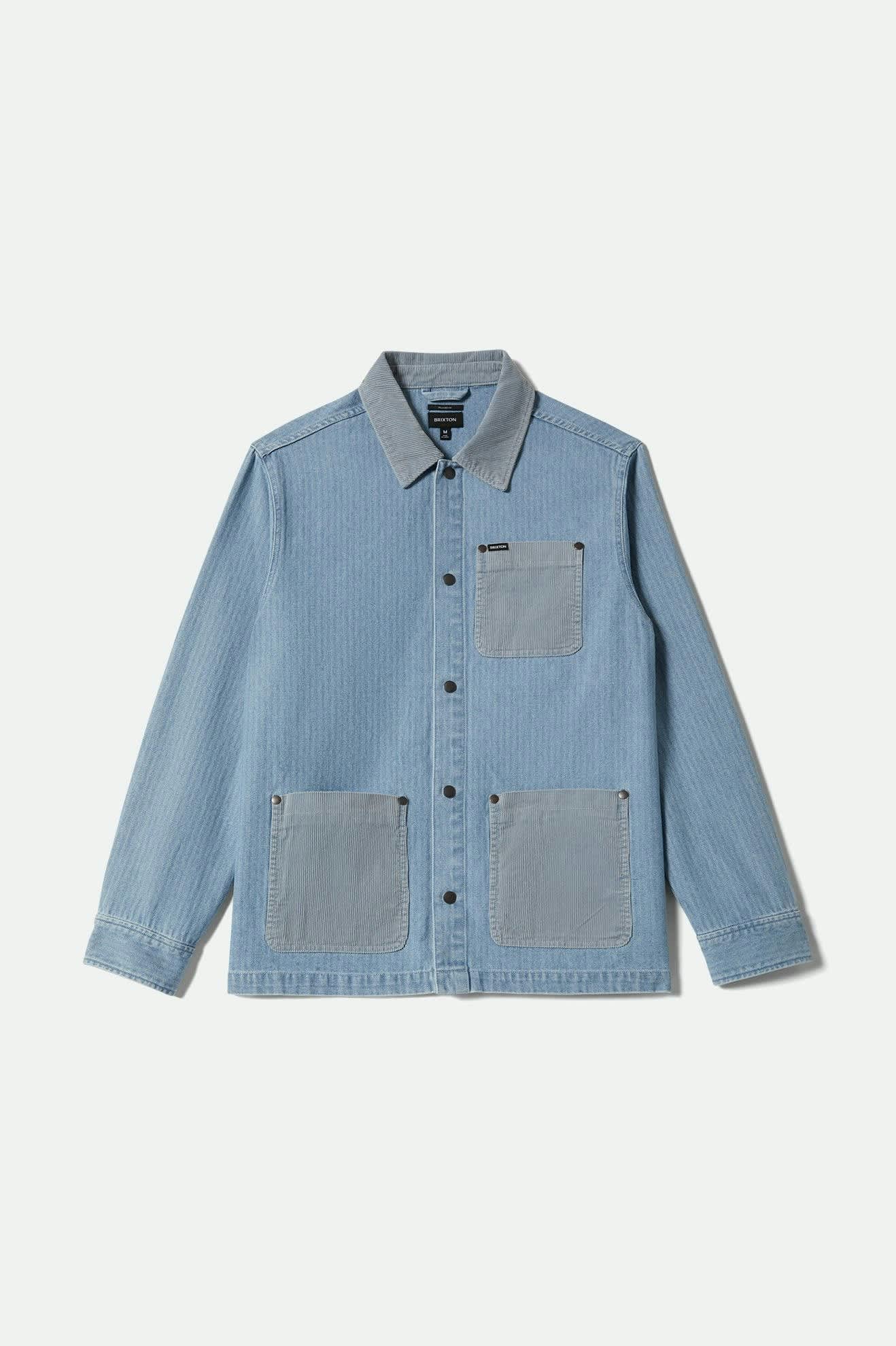 Herringbone Lightweight Chore Coat - Light Wash Denim Herringbone
