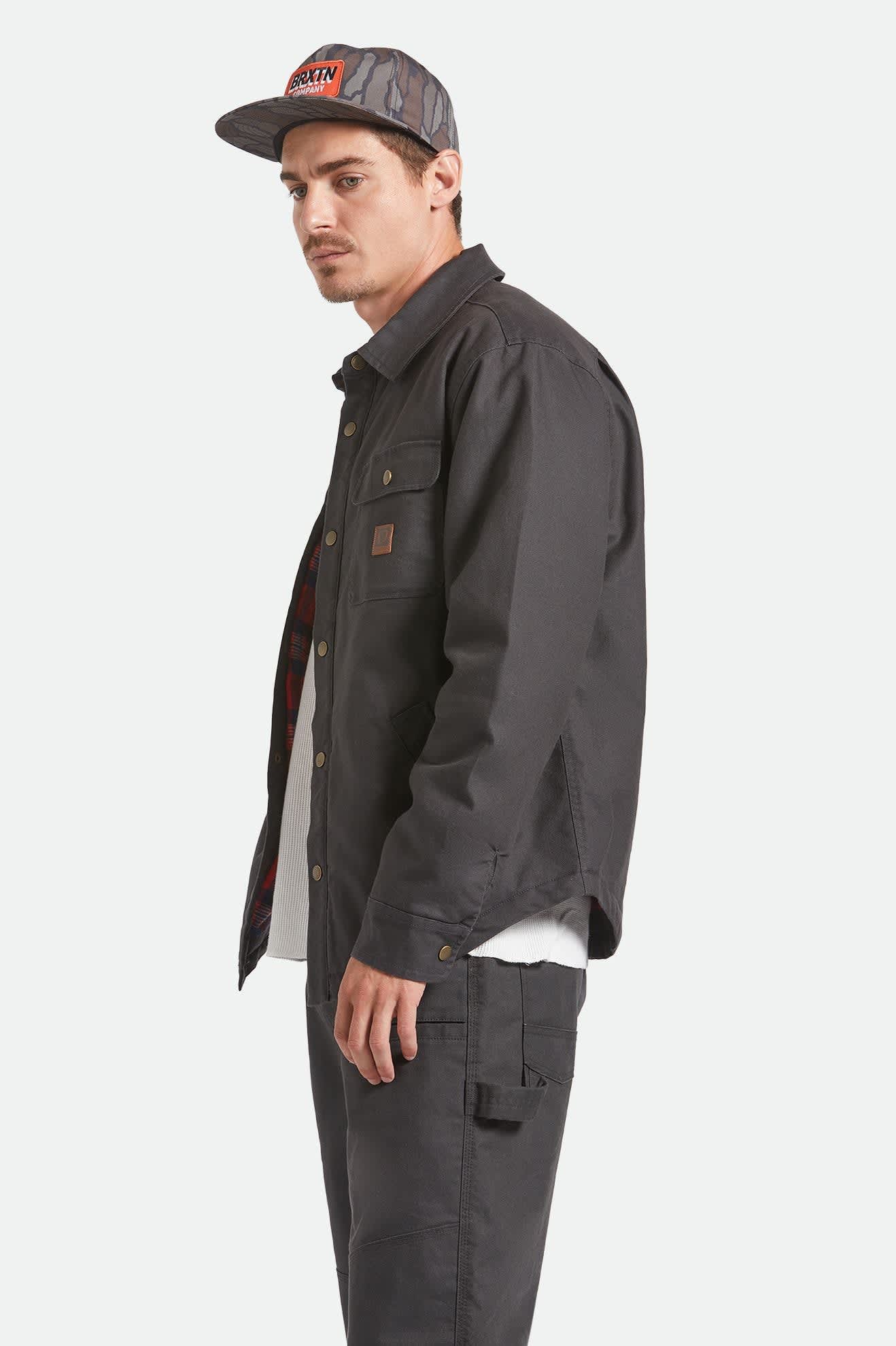 Builders Stretch Flannel Lined Jacket - Washed Black/Red