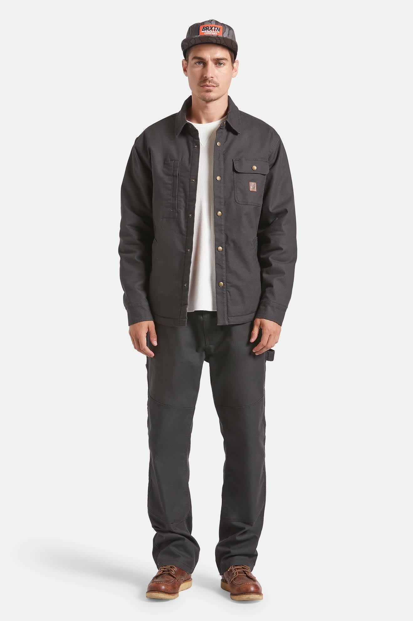 Builders Stretch Flannel Lined Jacket - Washed Black/Red