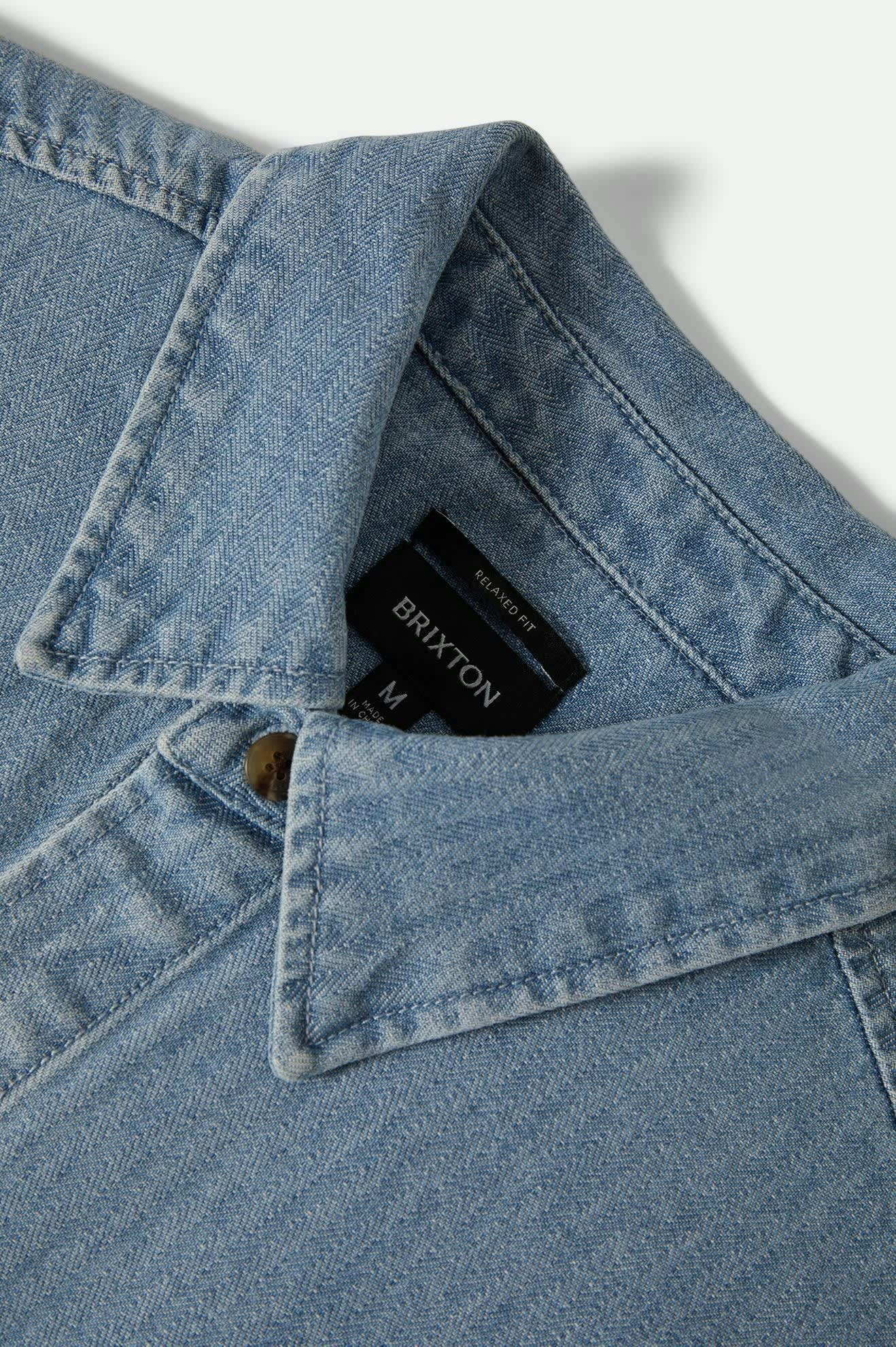Herringbone Relaxed L/S Overshirt - Light Wash Denim Herringbone