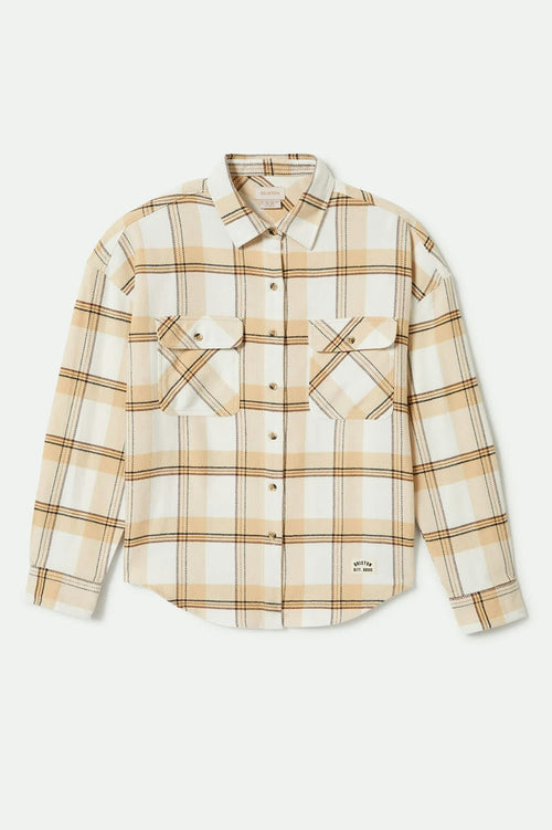 Bowery Women's Classic L/S Flannel - Off White/Semolina/Washed Copper Plaid