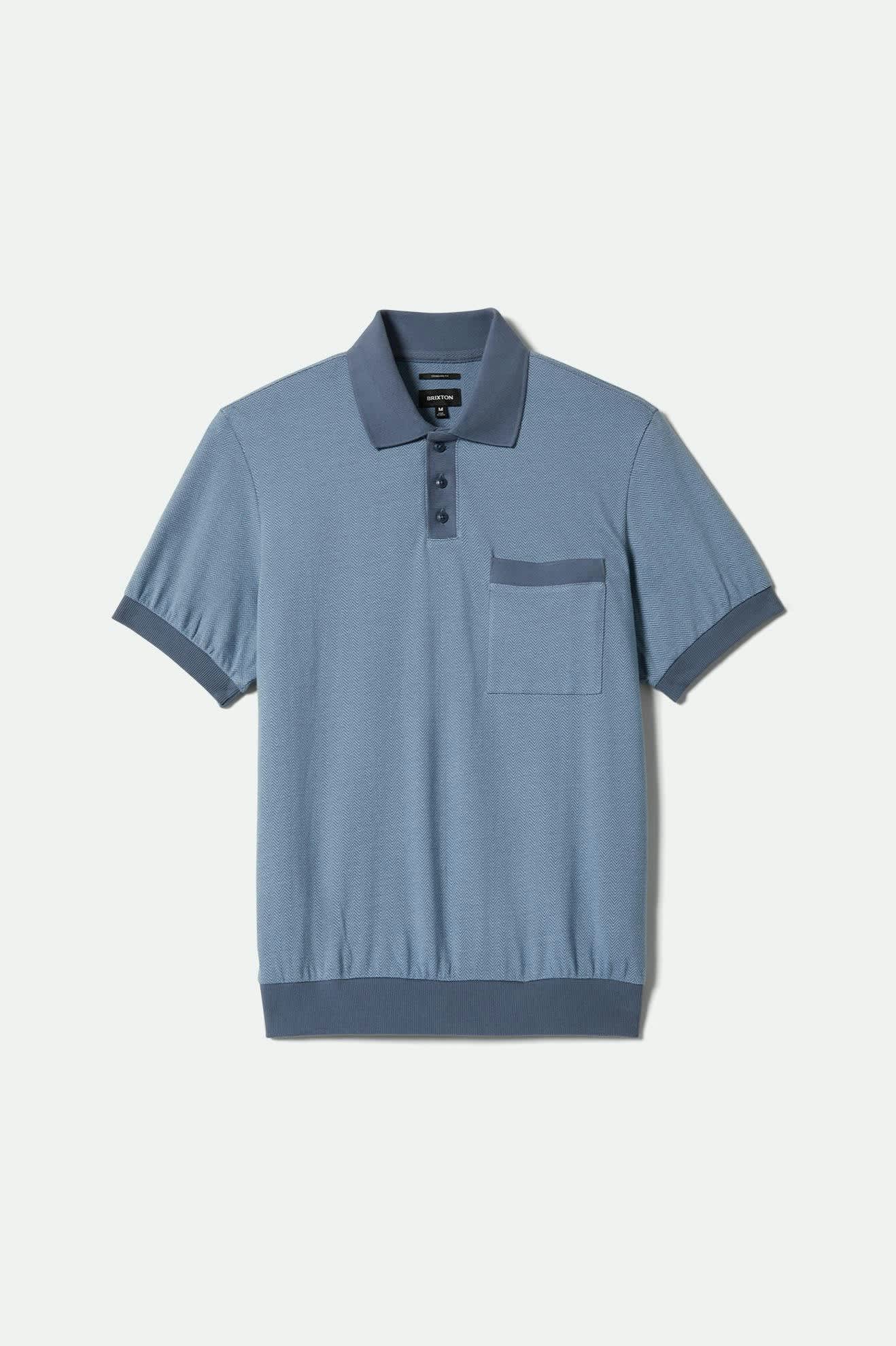Weekend Herringbone S/S Polo - Borrow Blue/Berring Sea