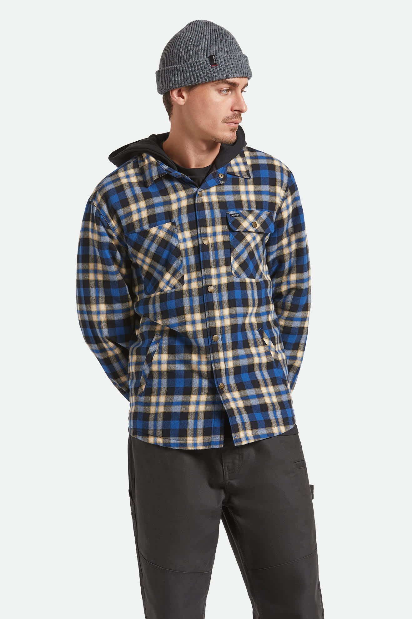 Bowery Quilited Hooded Flannel - Navy/Cream