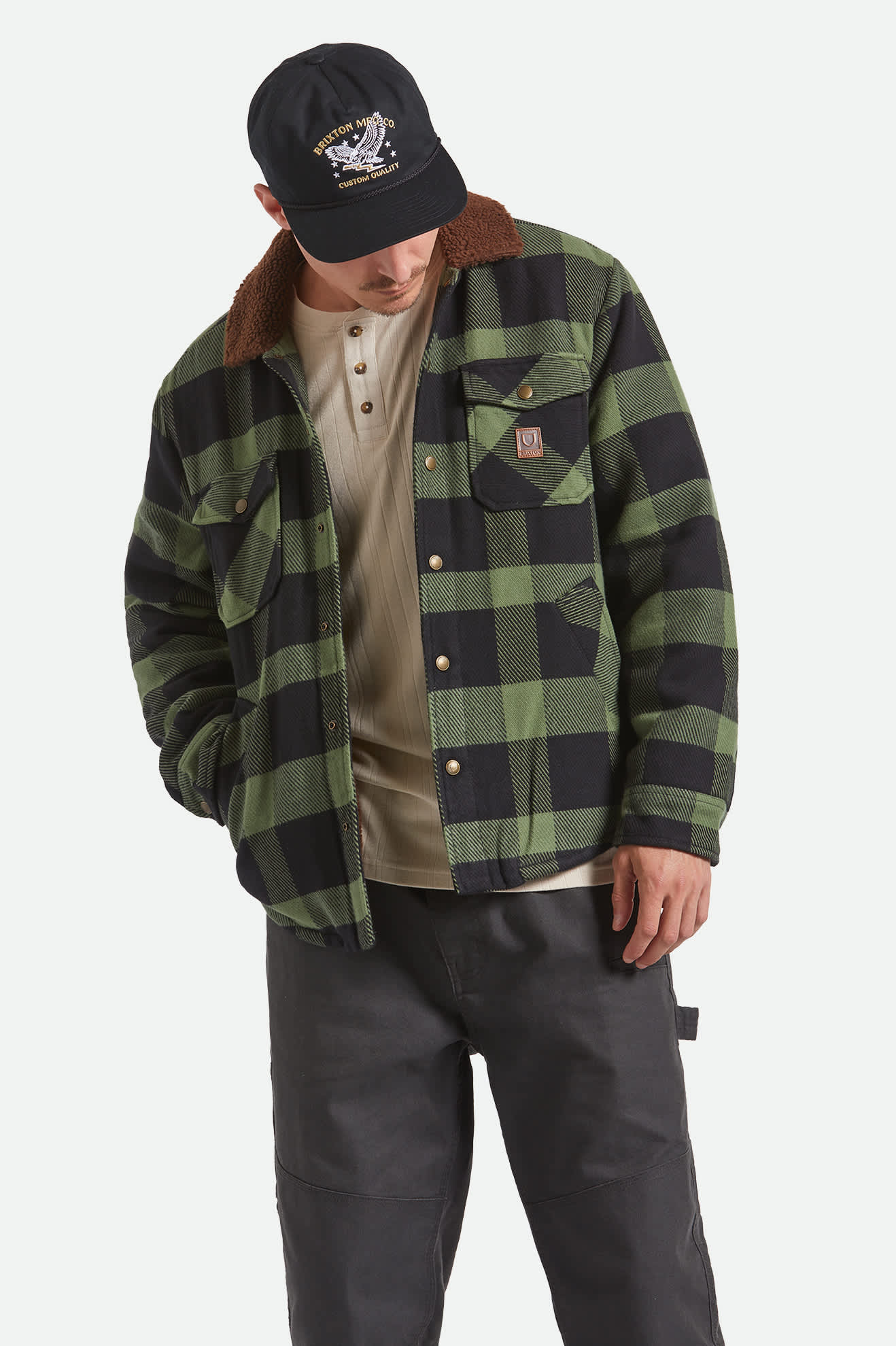 Durham Sherpa Lined Jacket - Black/Wild Green Flannel