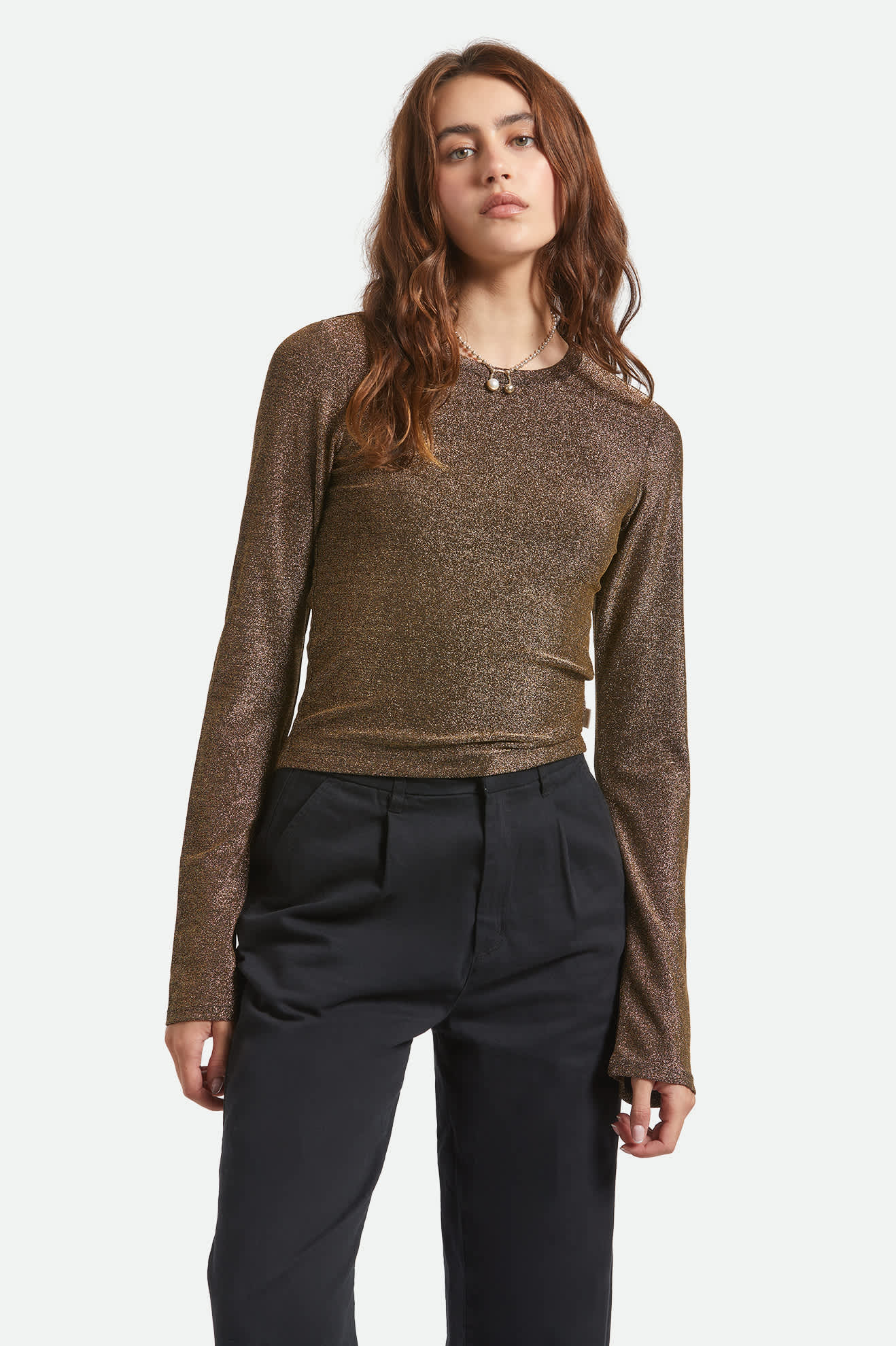 Dolly Slim L/S Knit T-Shirt - Gold Metallic