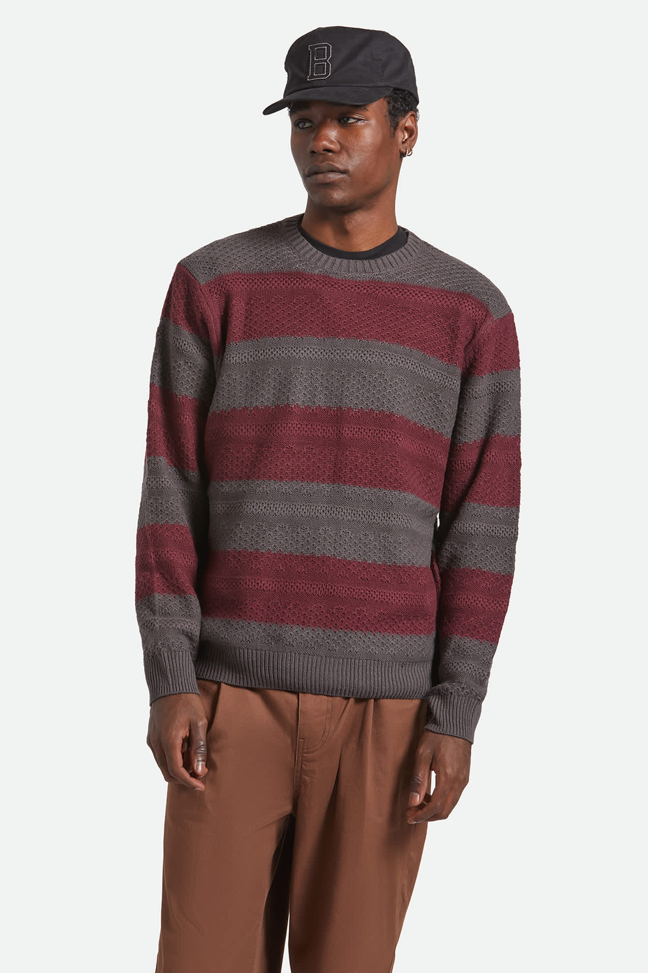 Midnight Crew Sweater - Black/Port Stripe