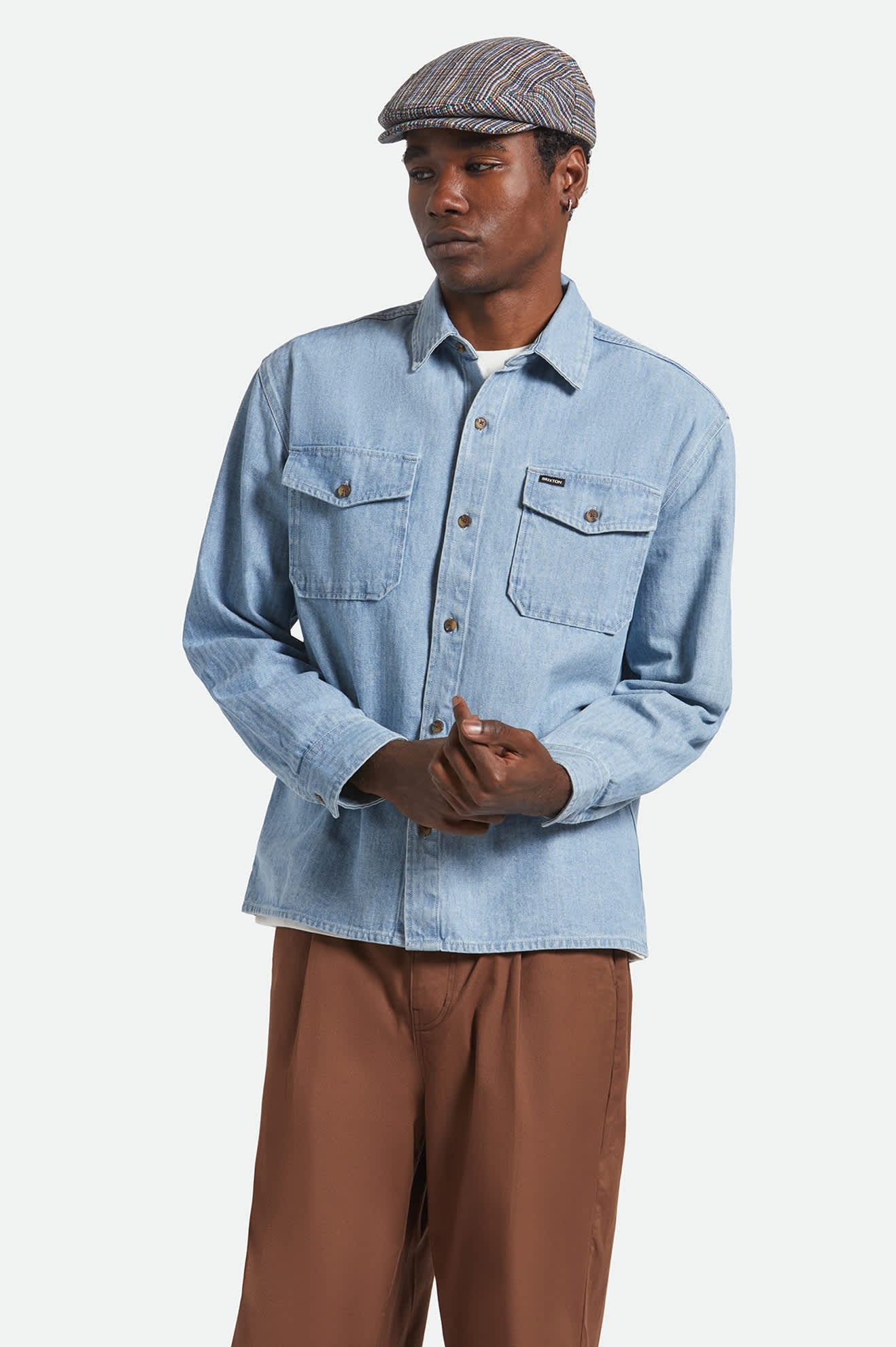 Herringbone Relaxed L/S Overshirt - Light Wash Denim Herringbone