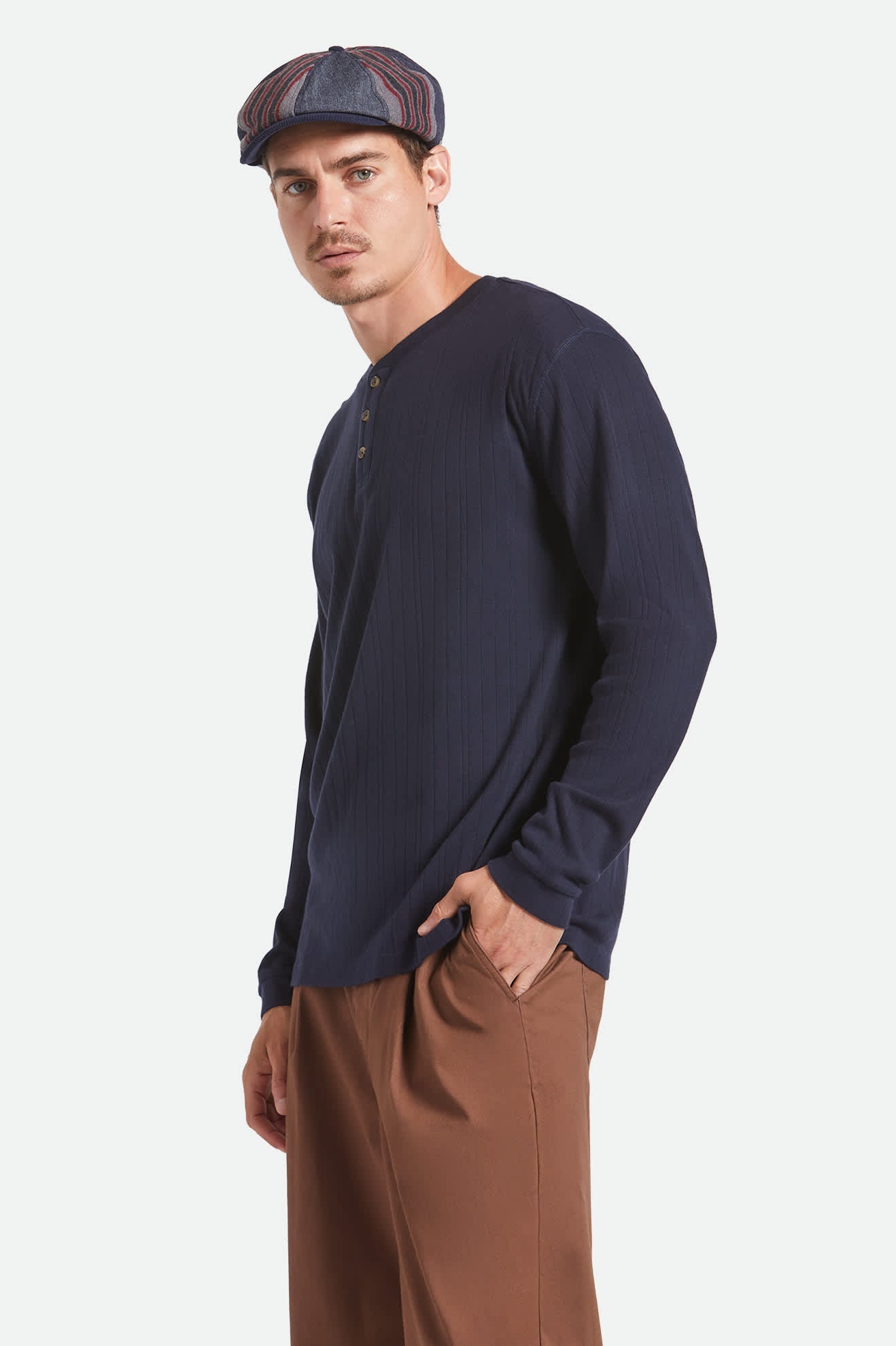 Vintage Ribbed L/S Henley - Washed Navy