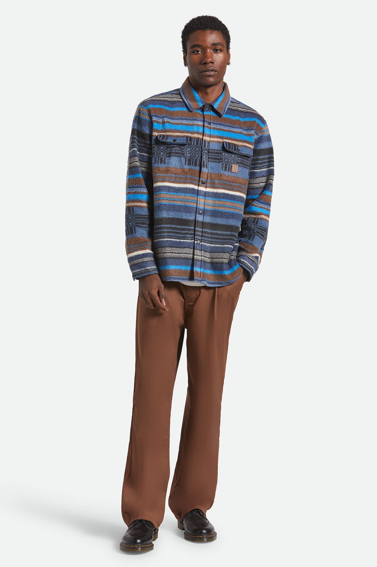 Bowery Arctic Stretch Fleece - Mood Indigo Blanket Stripe