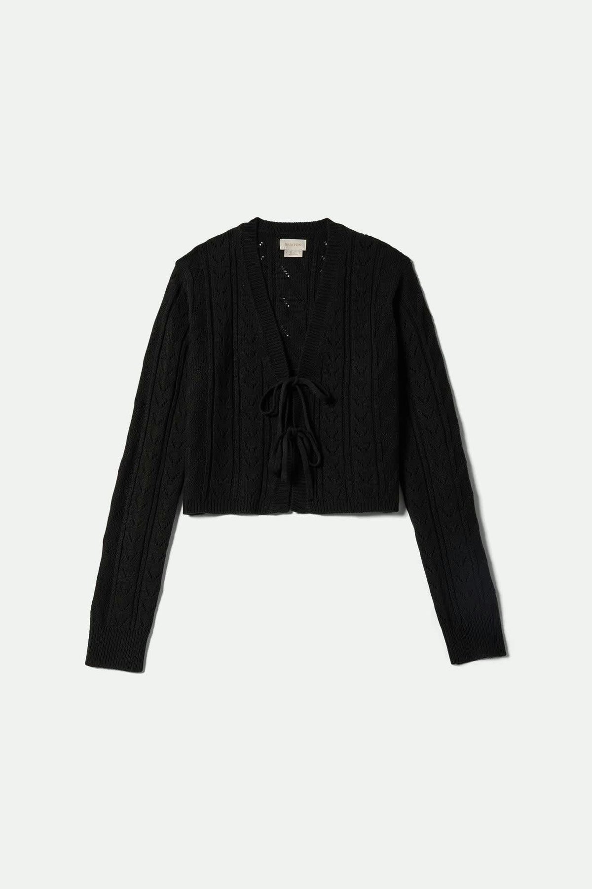 Cropped Pointelle Tie Cardigan - Black