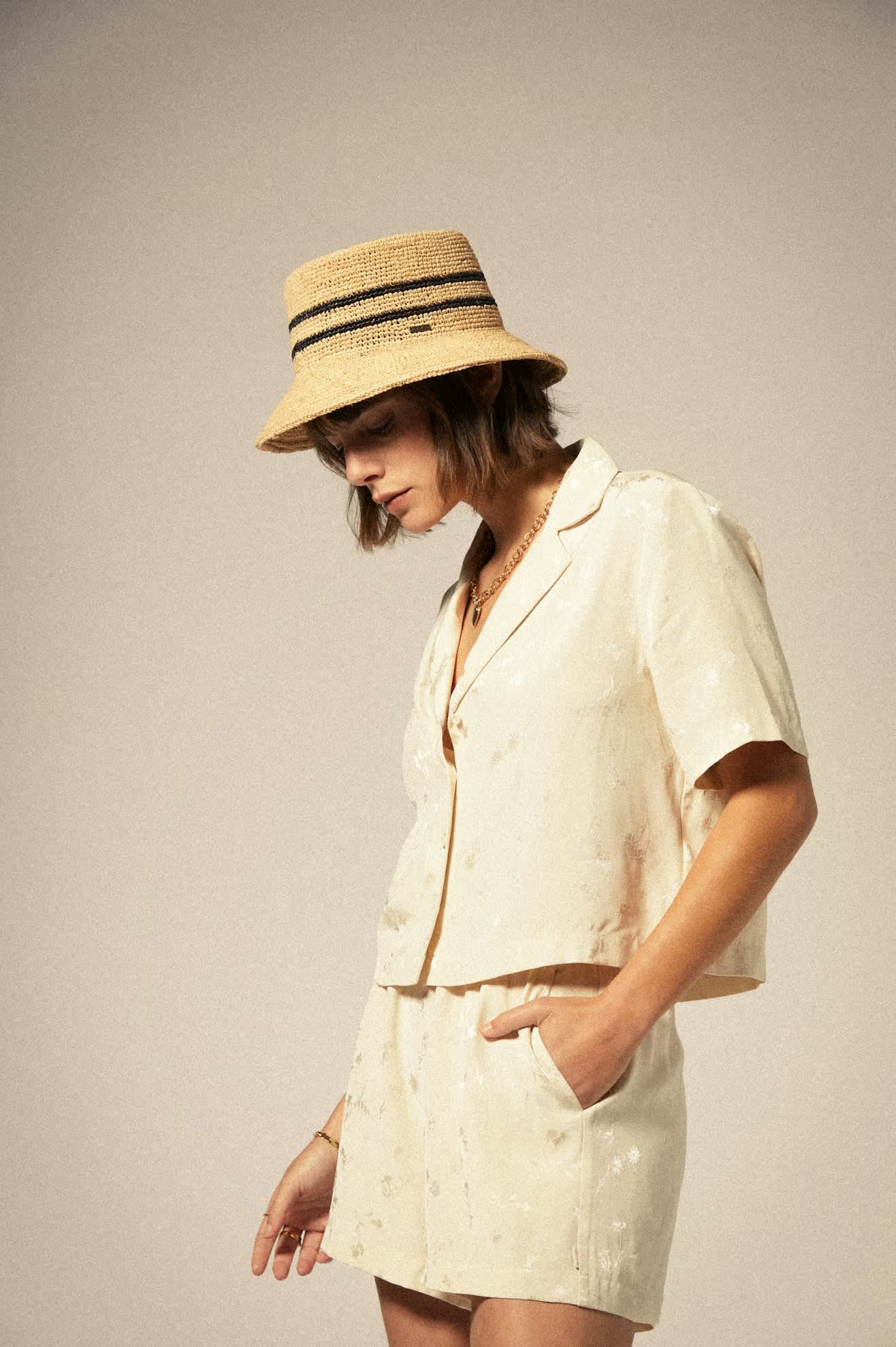 Silky S/S Jacquard Button Down - Whitecap Floral Jacquard