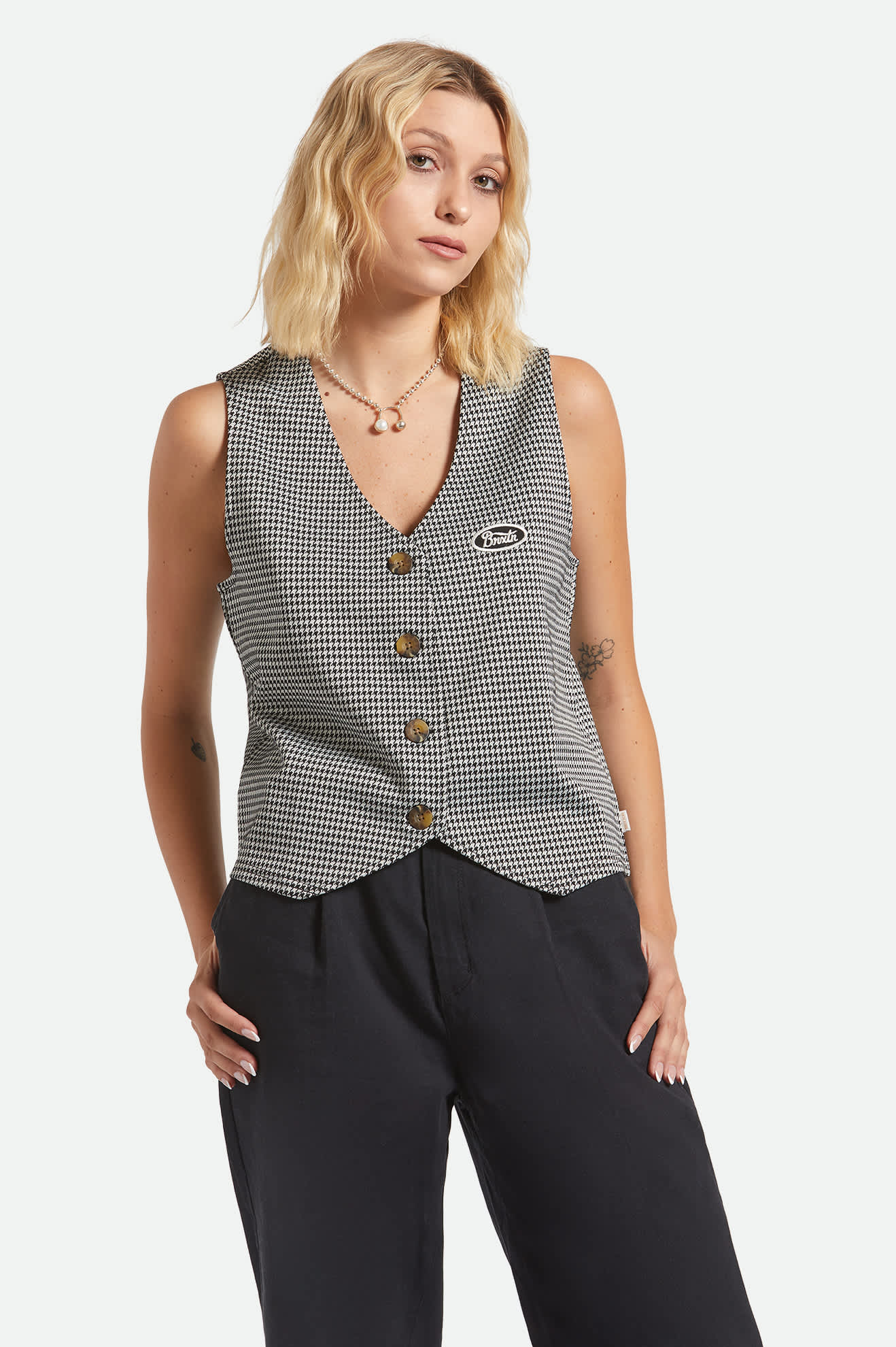 Houndstooth Leisure Vest - Winter White/Black