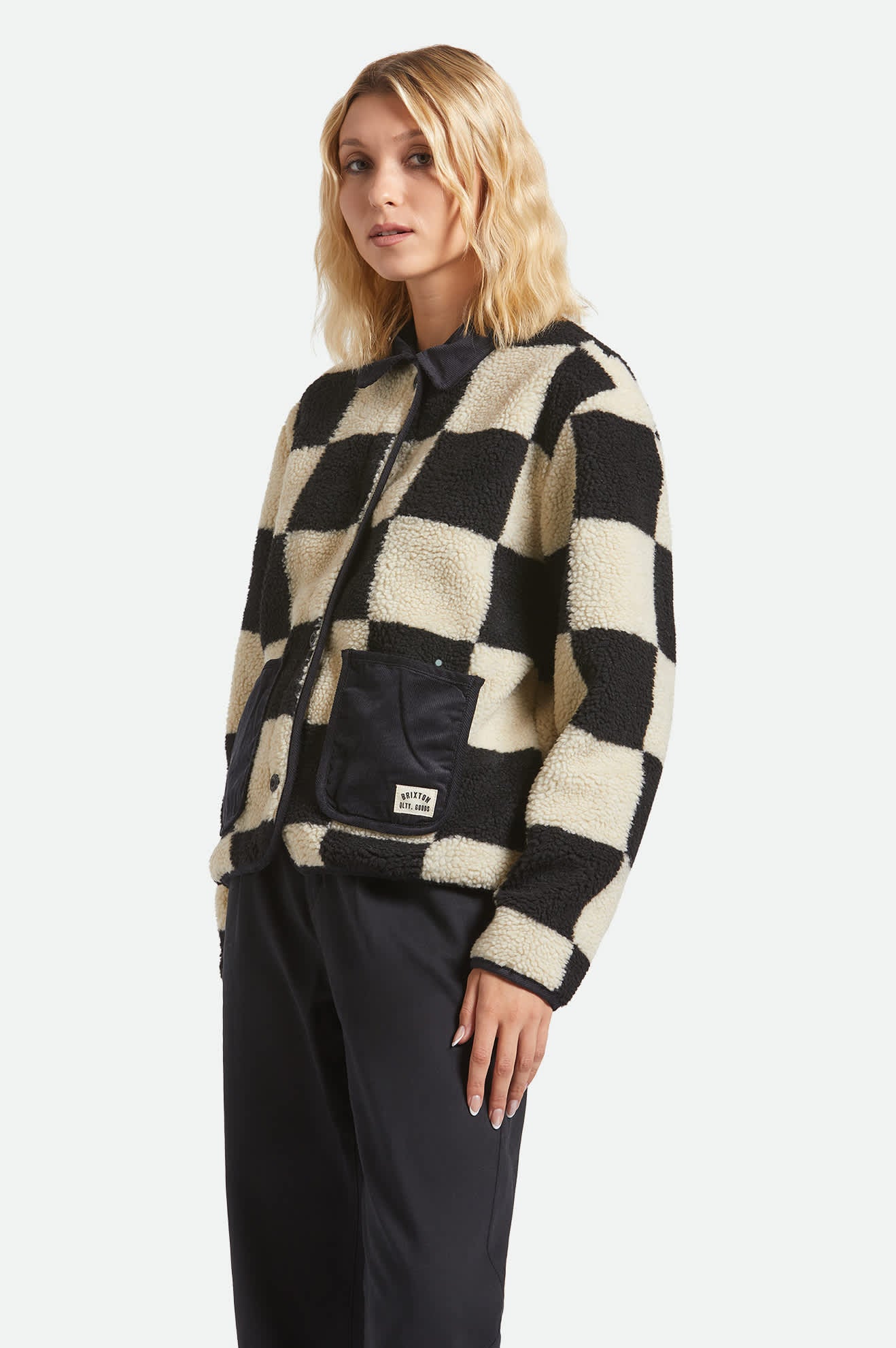 Delilah Sherpa Jacket - Black/Natural Finish Line Checker