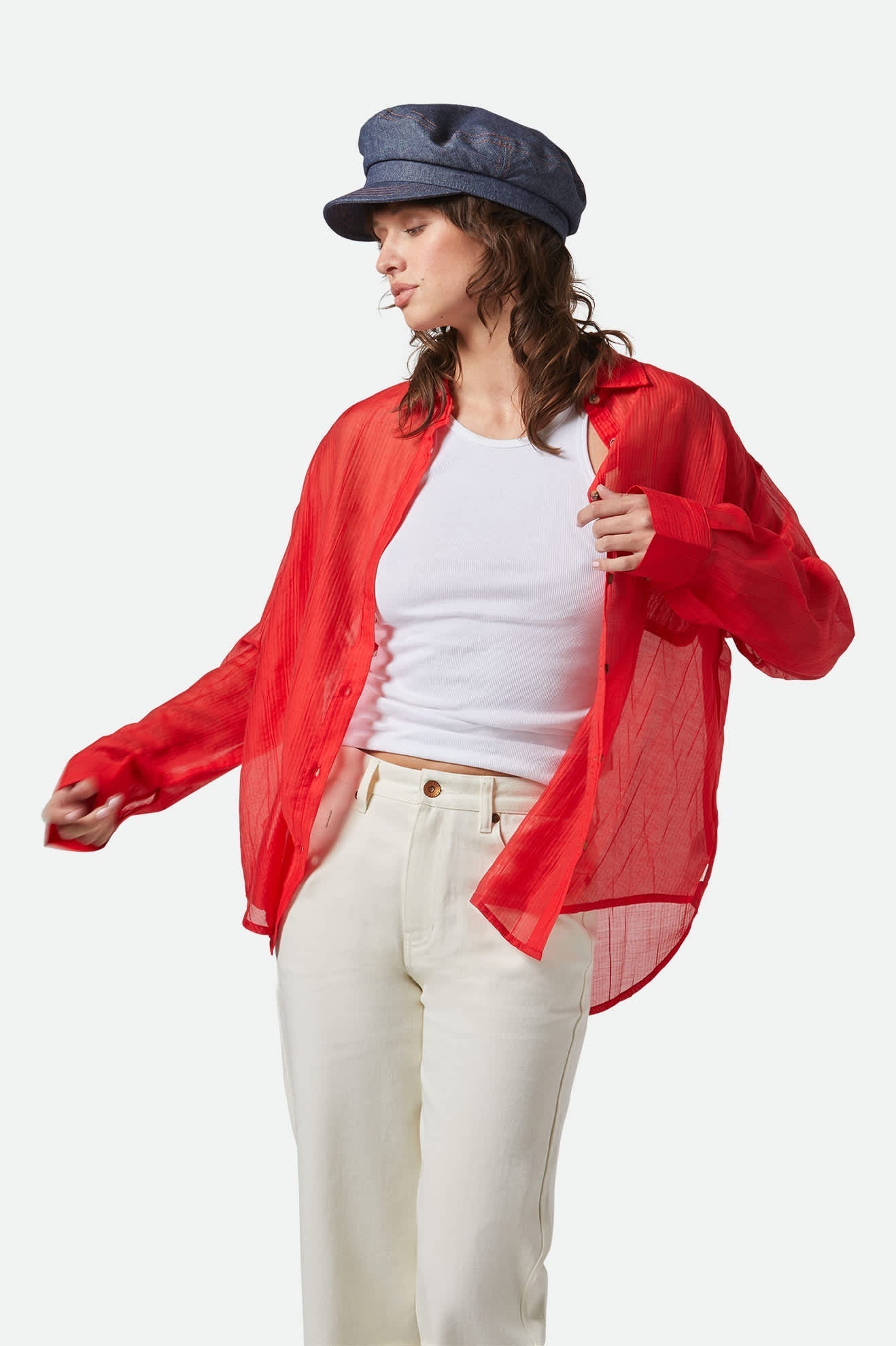 East Side Boxy L/S Button Down - Crimson