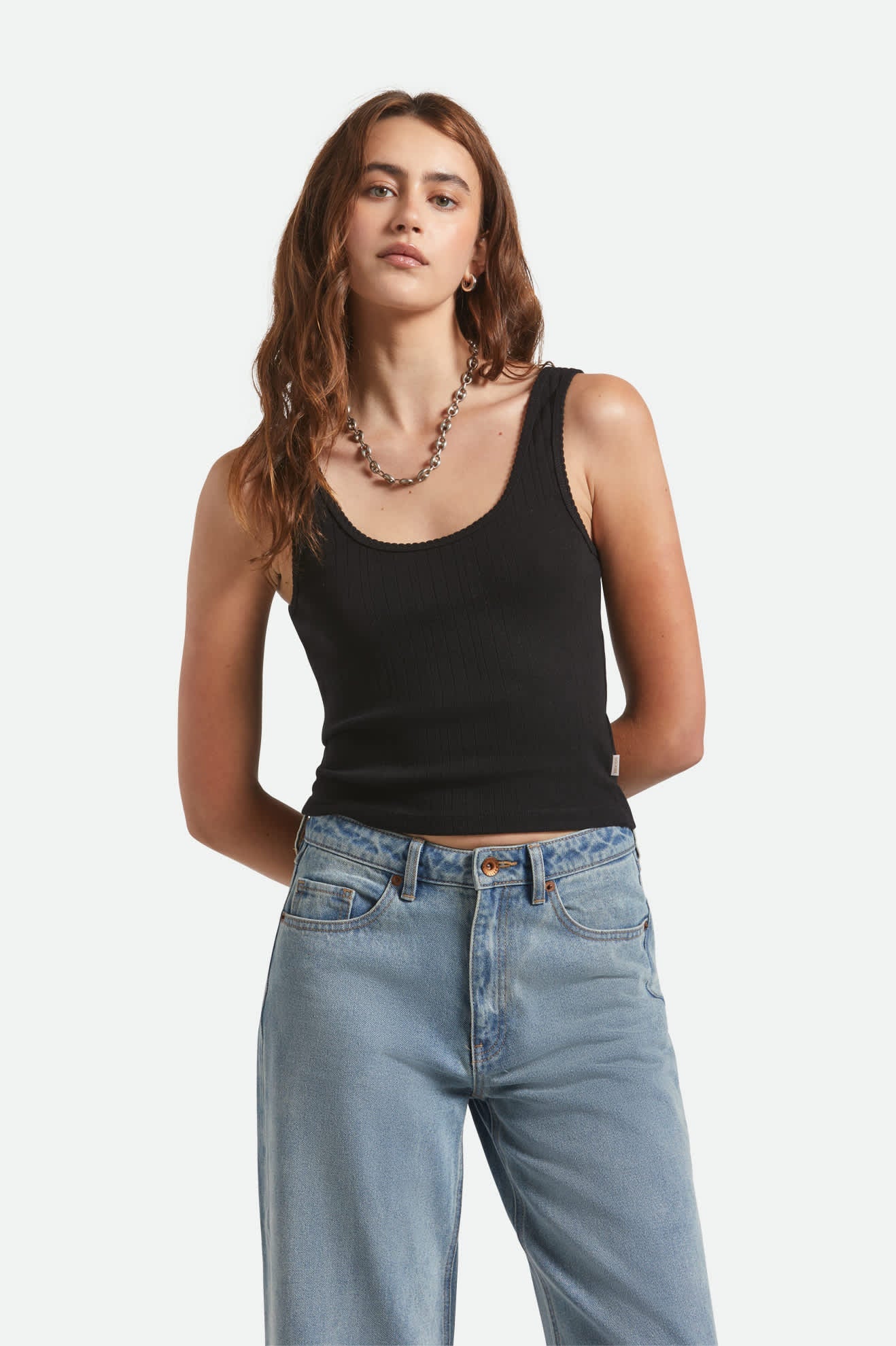 Pointelle Slim Fit Tank - Black