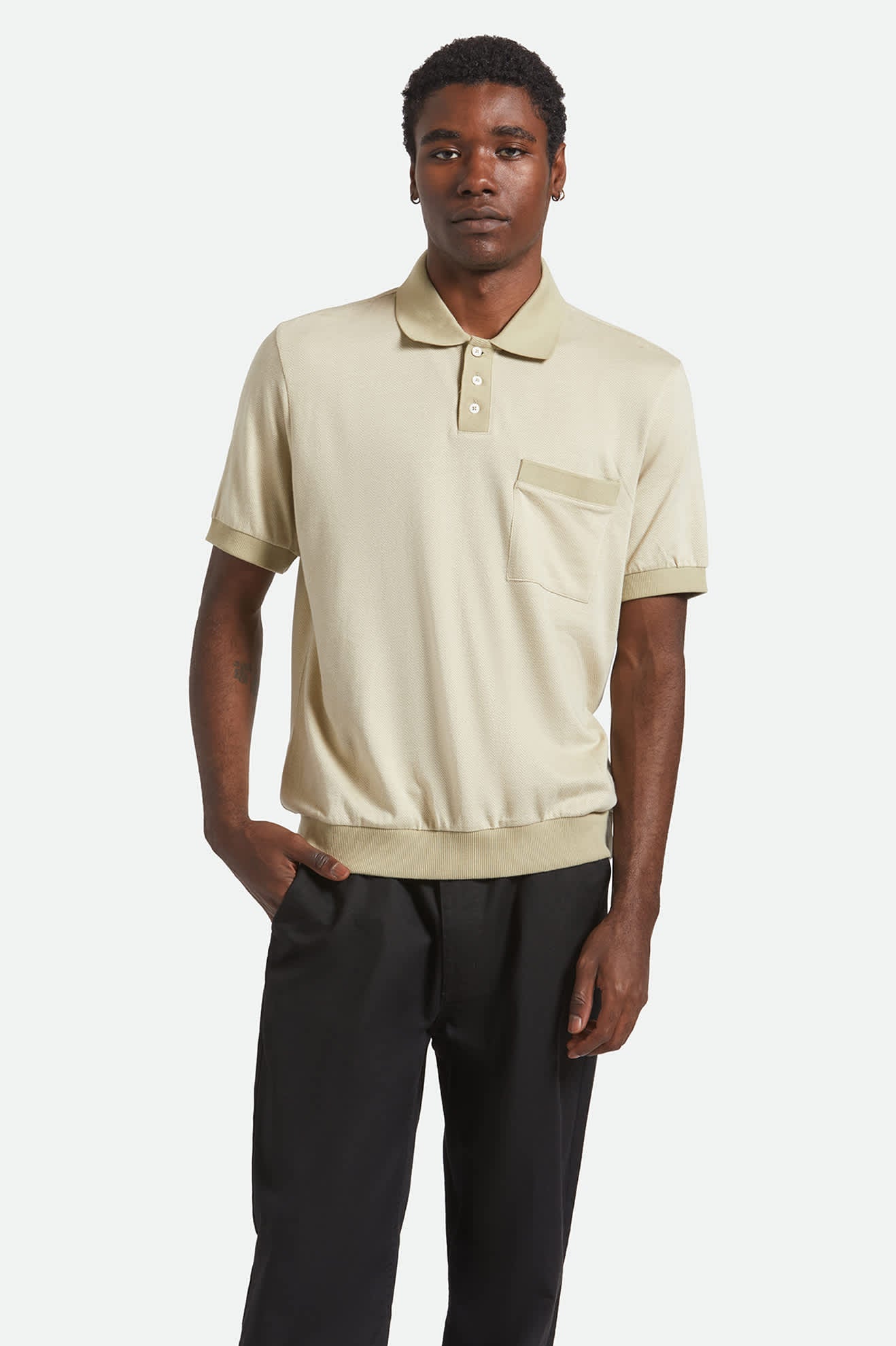 Weekend Herringbone S/S Polo - Whitecap/Elm