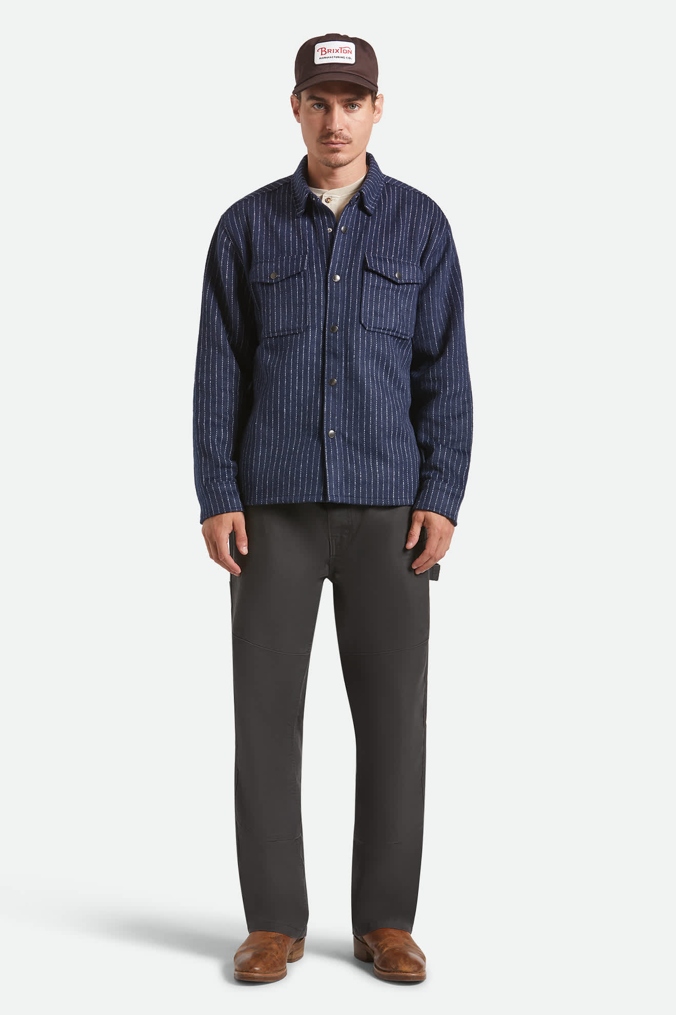 Selden Soft Brushed Flannel - Mood Indigo Pinestripe