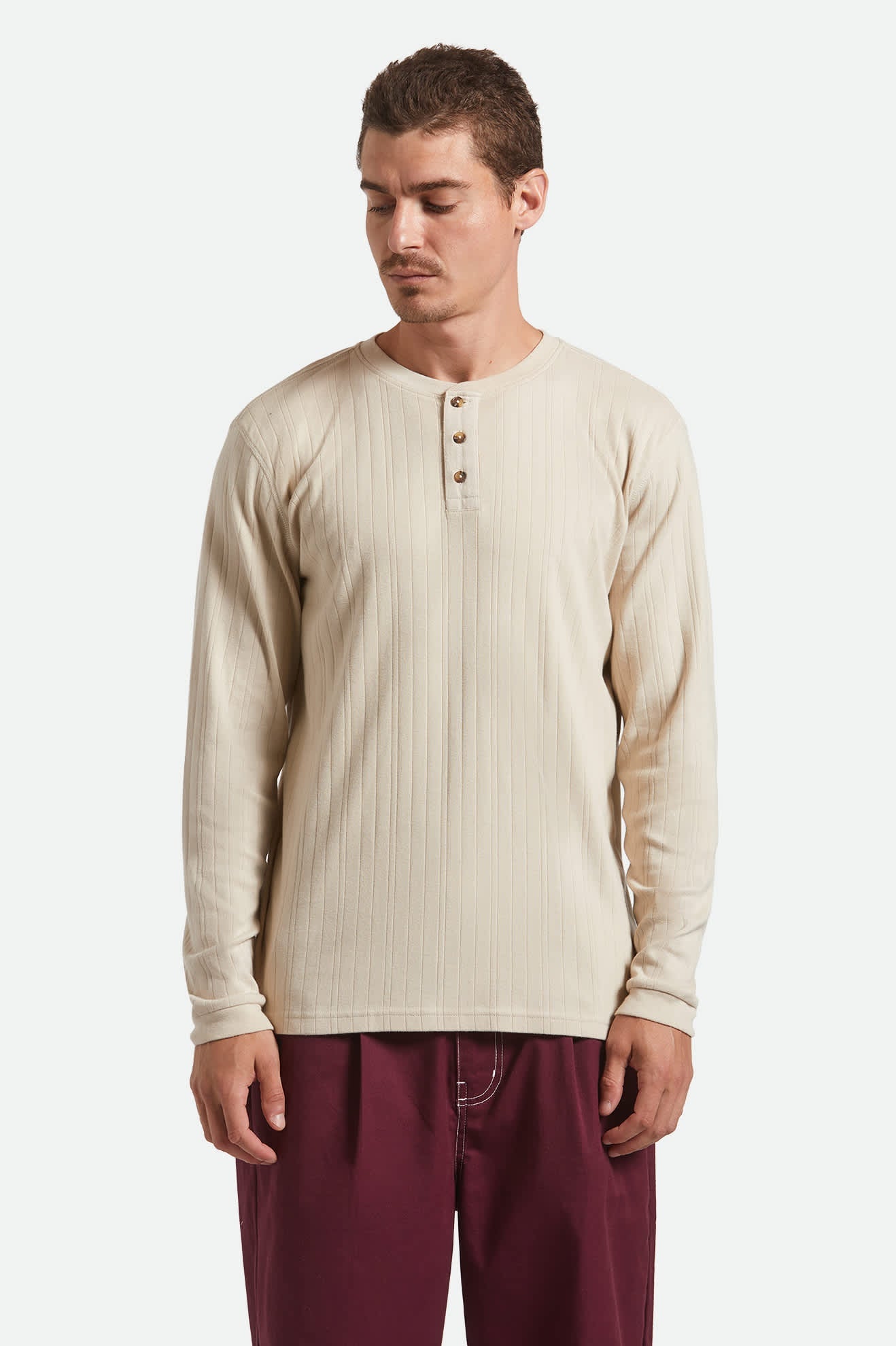 Vintage Ribbed L/S Henley - Beige