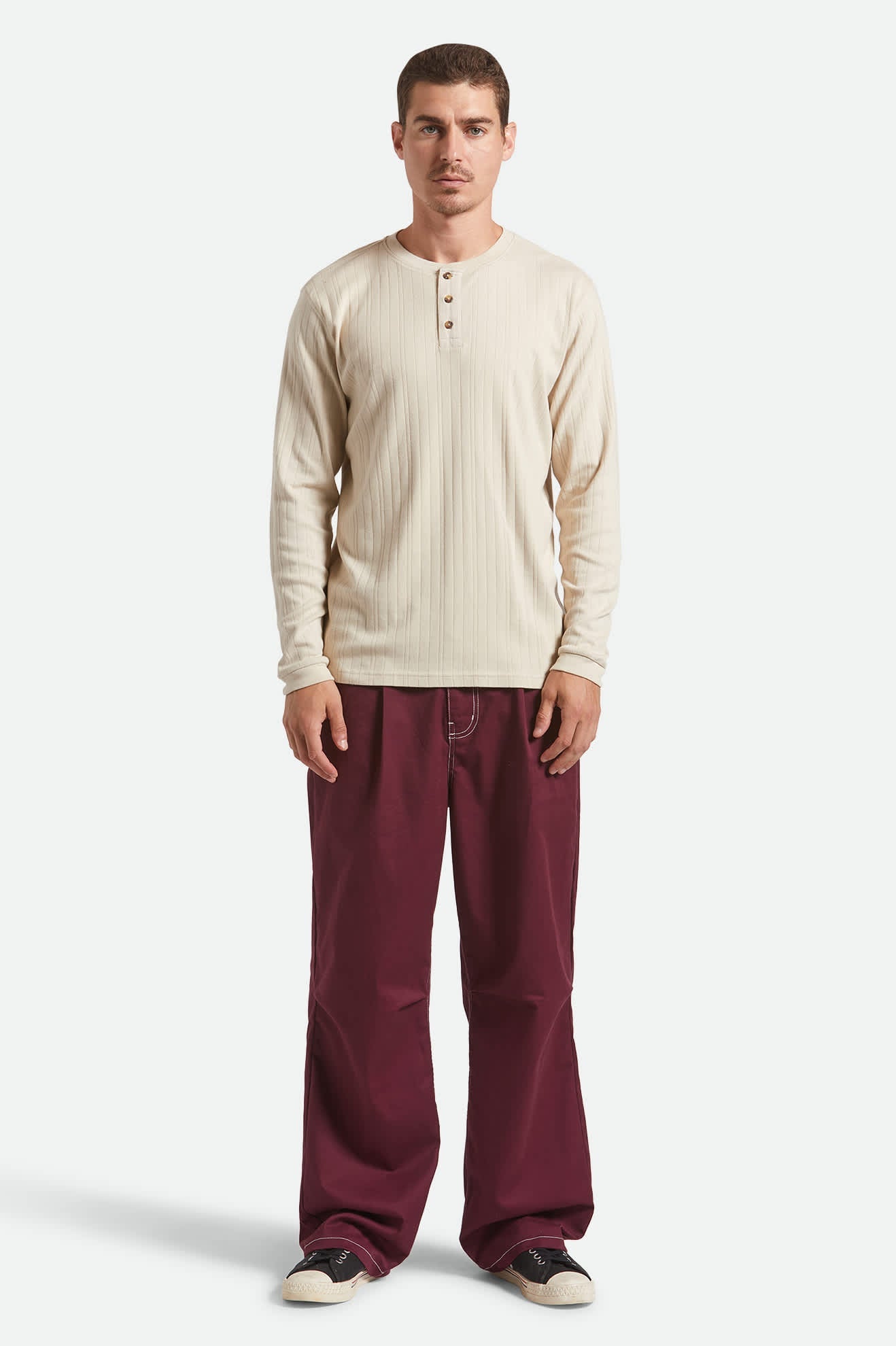 Vintage Ribbed L/S Henley - Beige