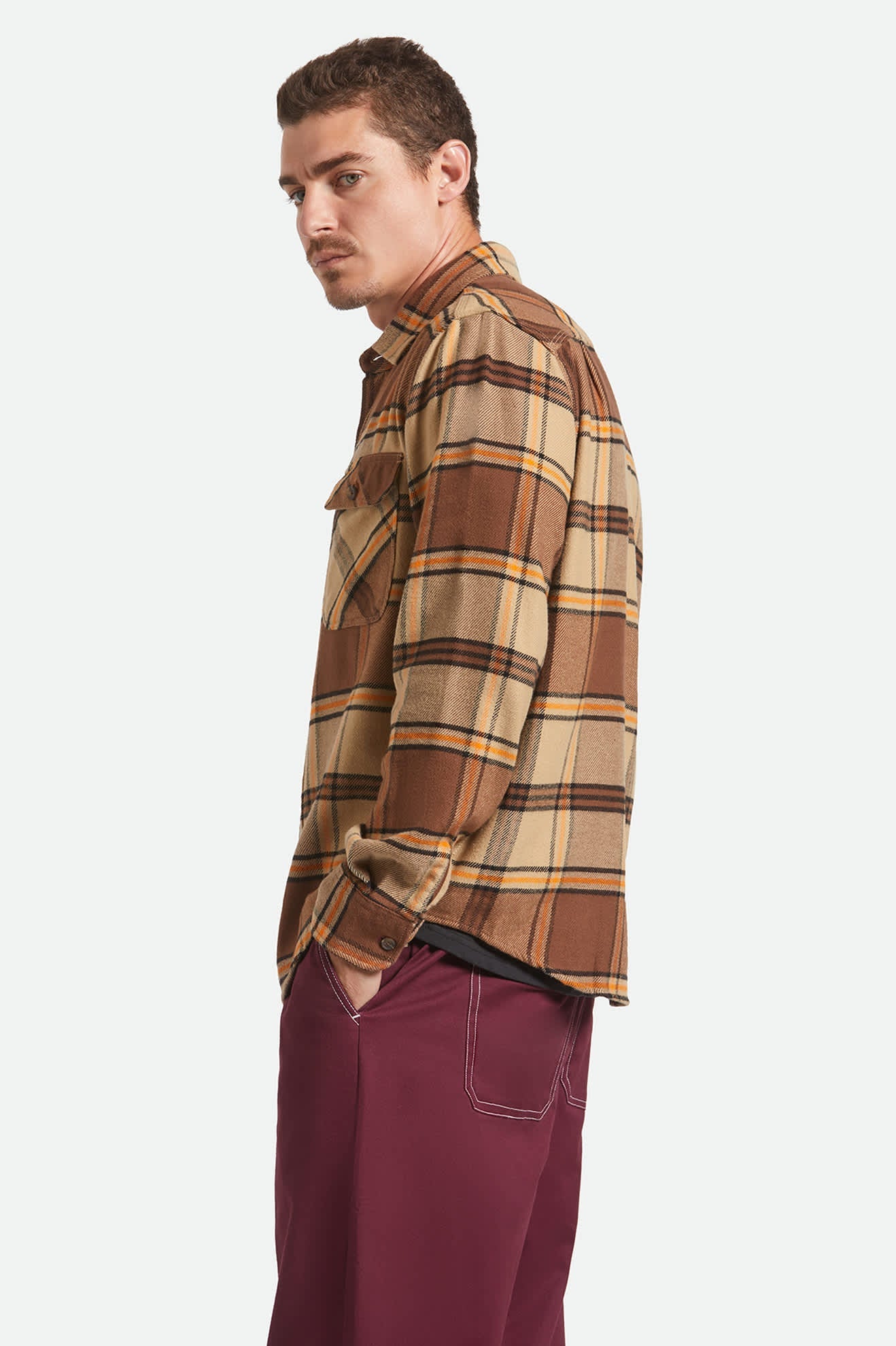 Bowery L/S Flannel - Sand/Pinecone/Solar Orange