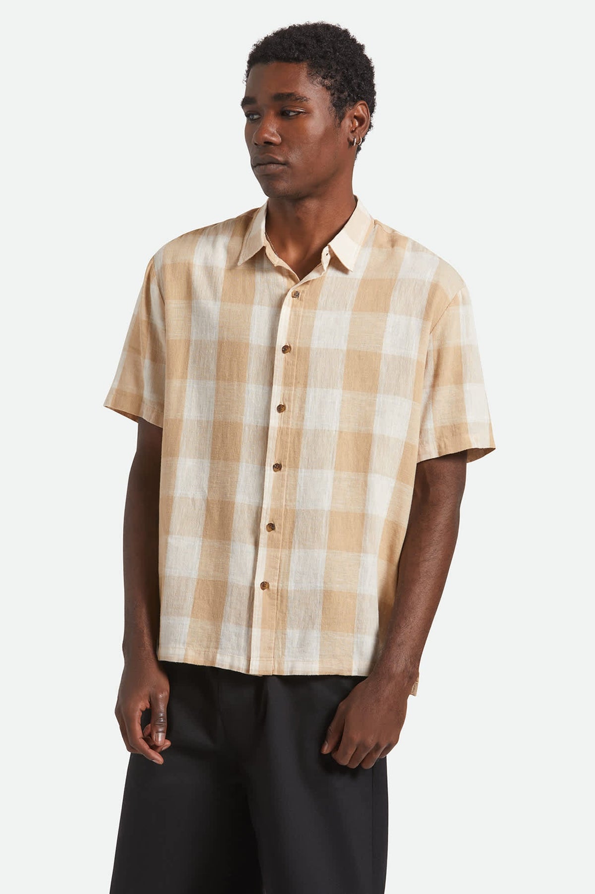 Cru Linen Blend S/S Shirt - Off White/Sand