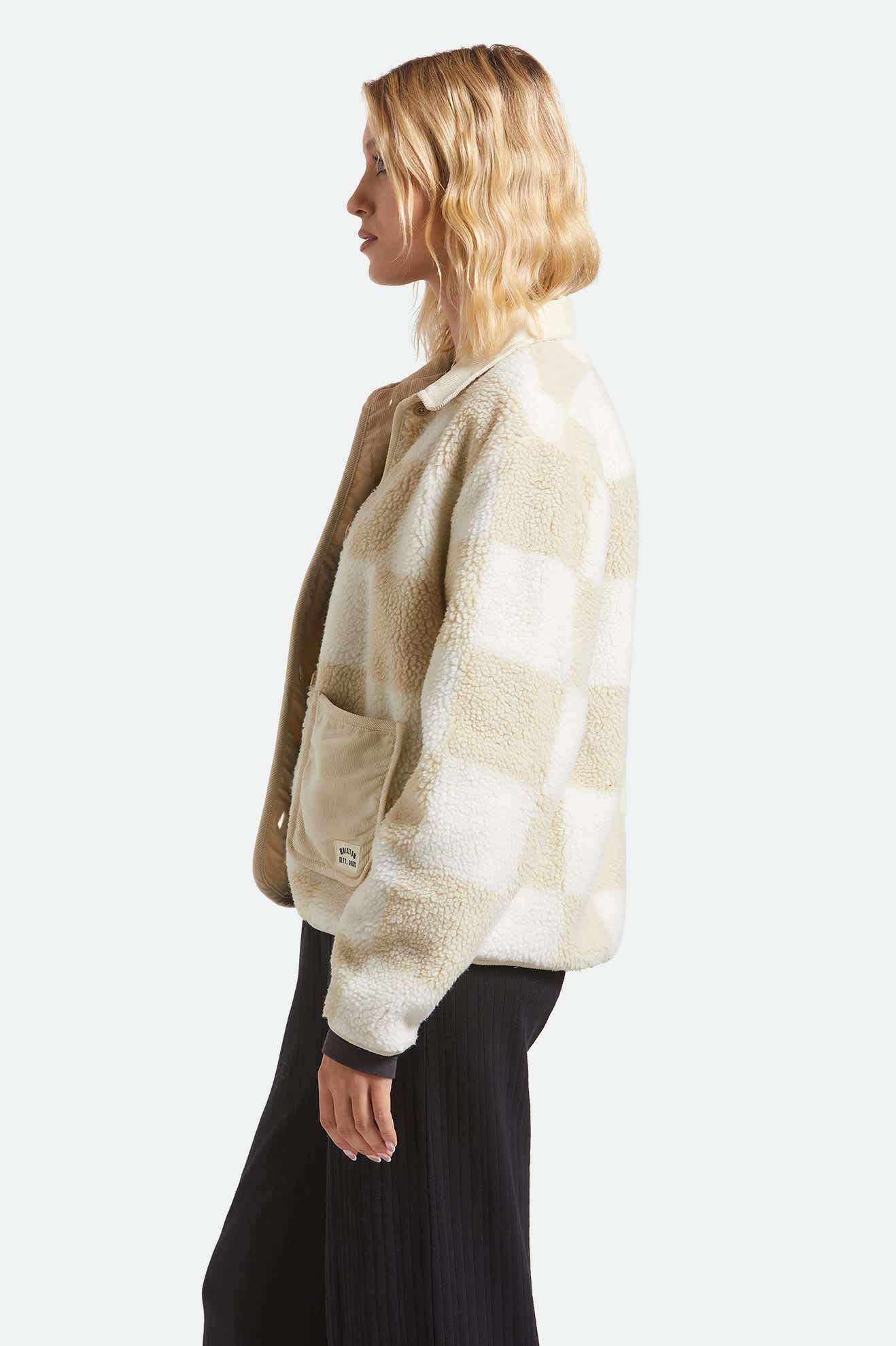 Delilah Sherpa Jacket - White/Natural Finish Line Checker