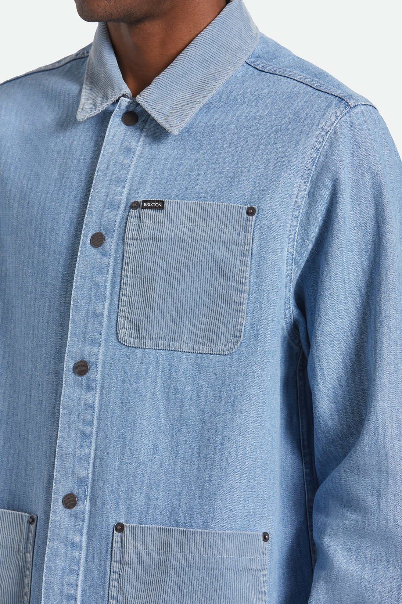 Herringbone Lightweight Chore Coat - Light Wash Denim Herringbone