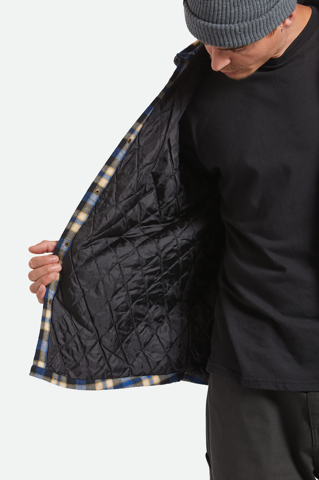 Bowery Quilited Hooded Flannel - Navy/Cream