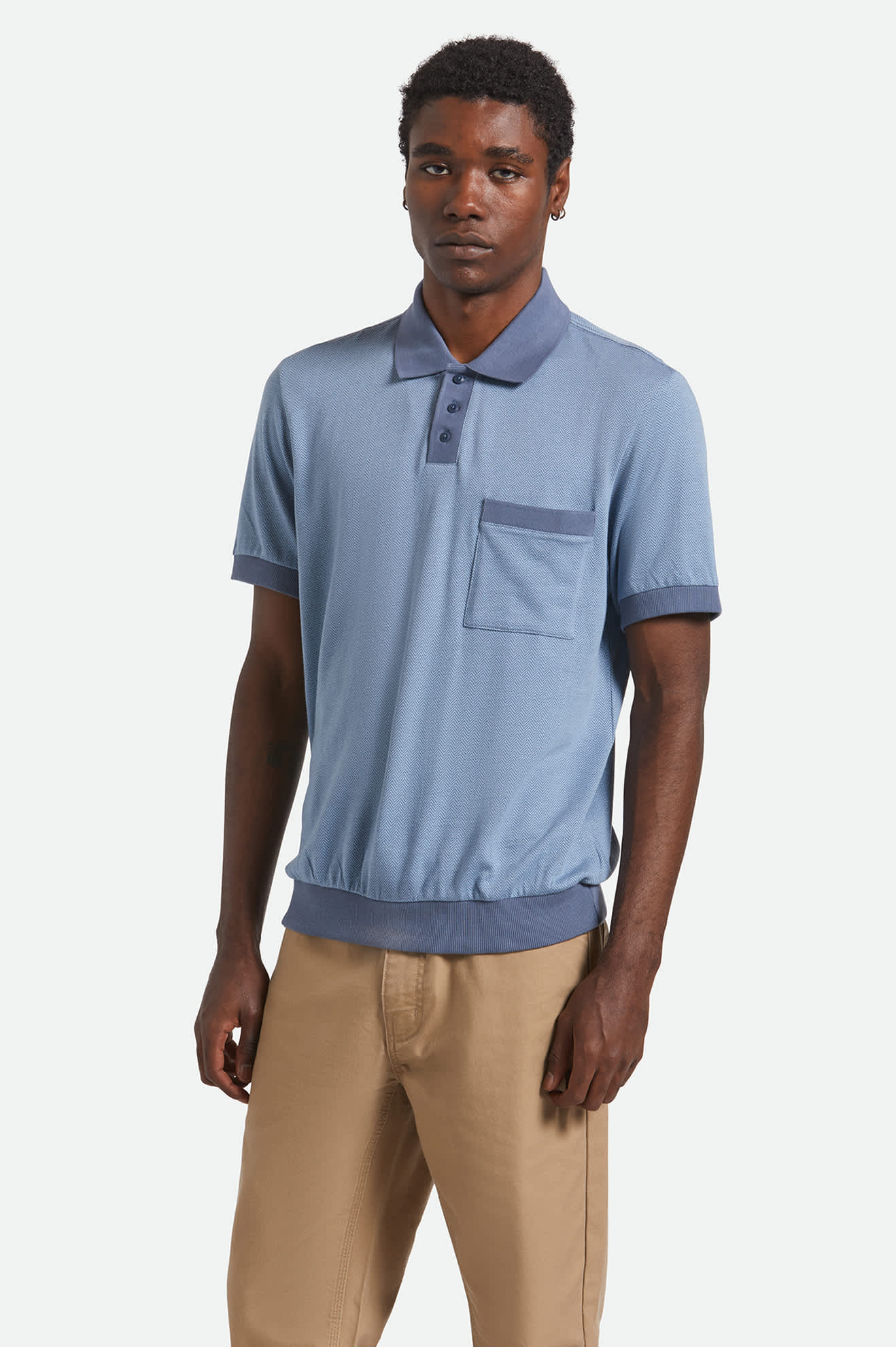 Weekend Herringbone S/S Polo - Borrow Blue/Berring Sea