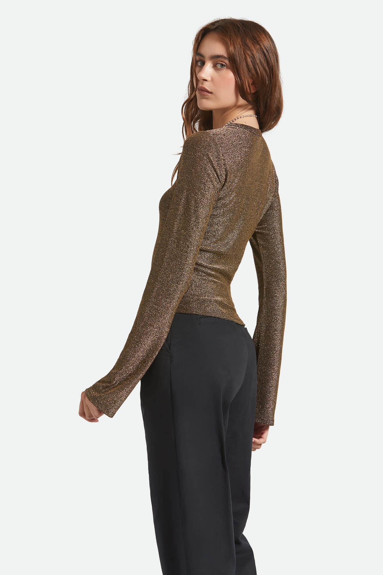 Dolly Slim L/S Knit T-Shirt - Gold Metallic