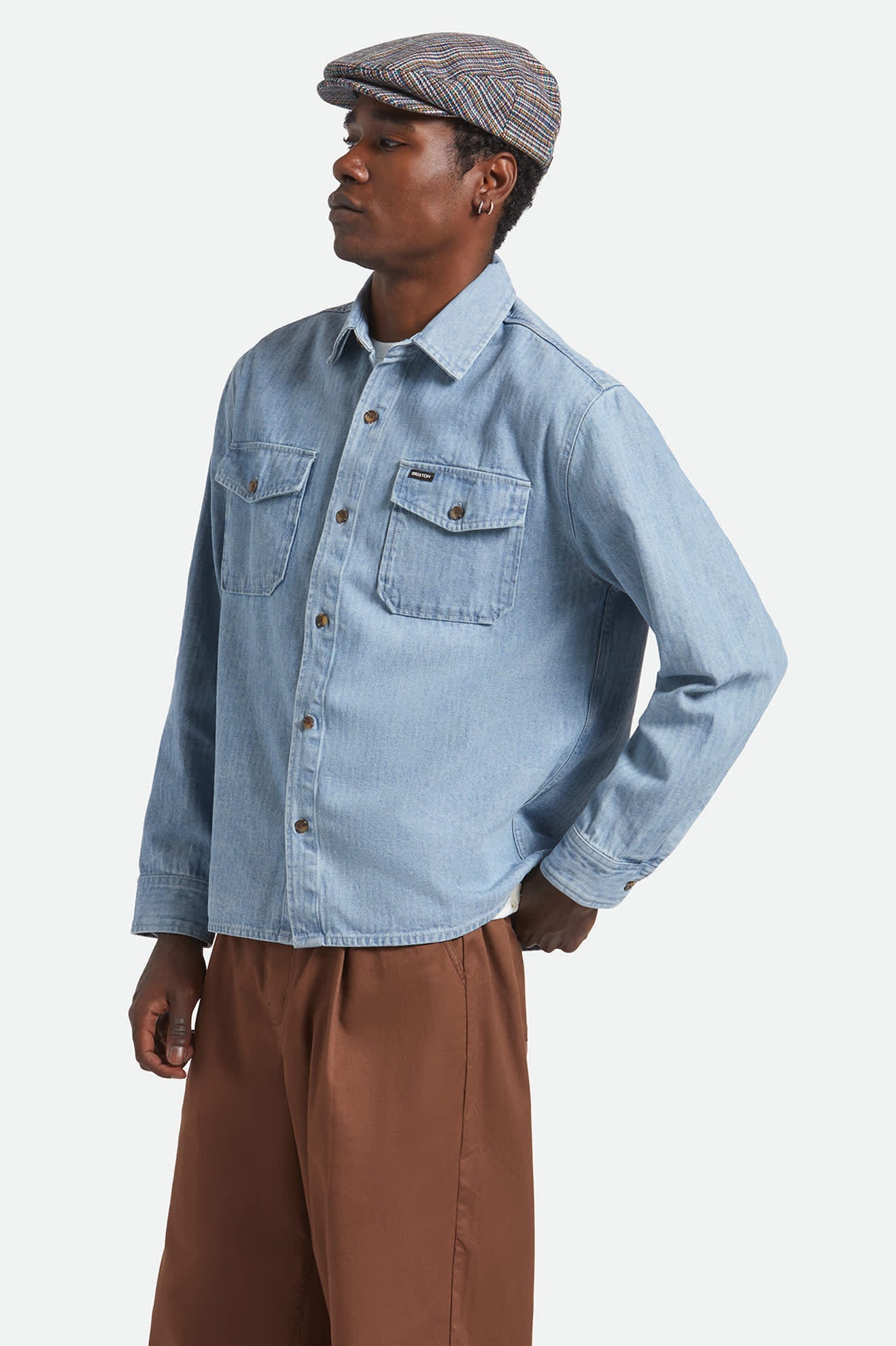 Herringbone Relaxed L/S Overshirt - Light Wash Denim Herringbone