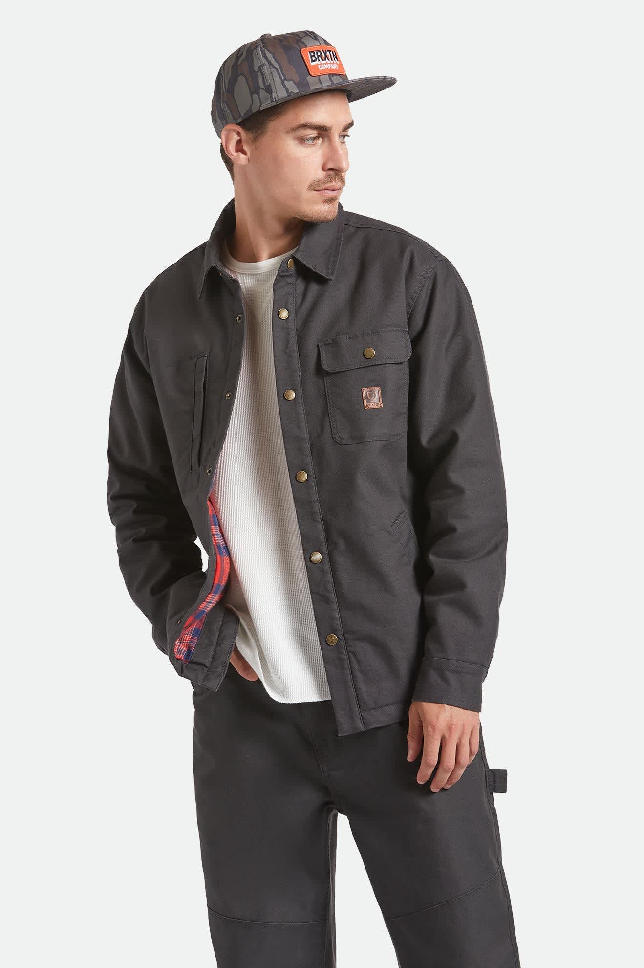 Builders Stretch Flannel Lined Jacket - Washed Black/Red