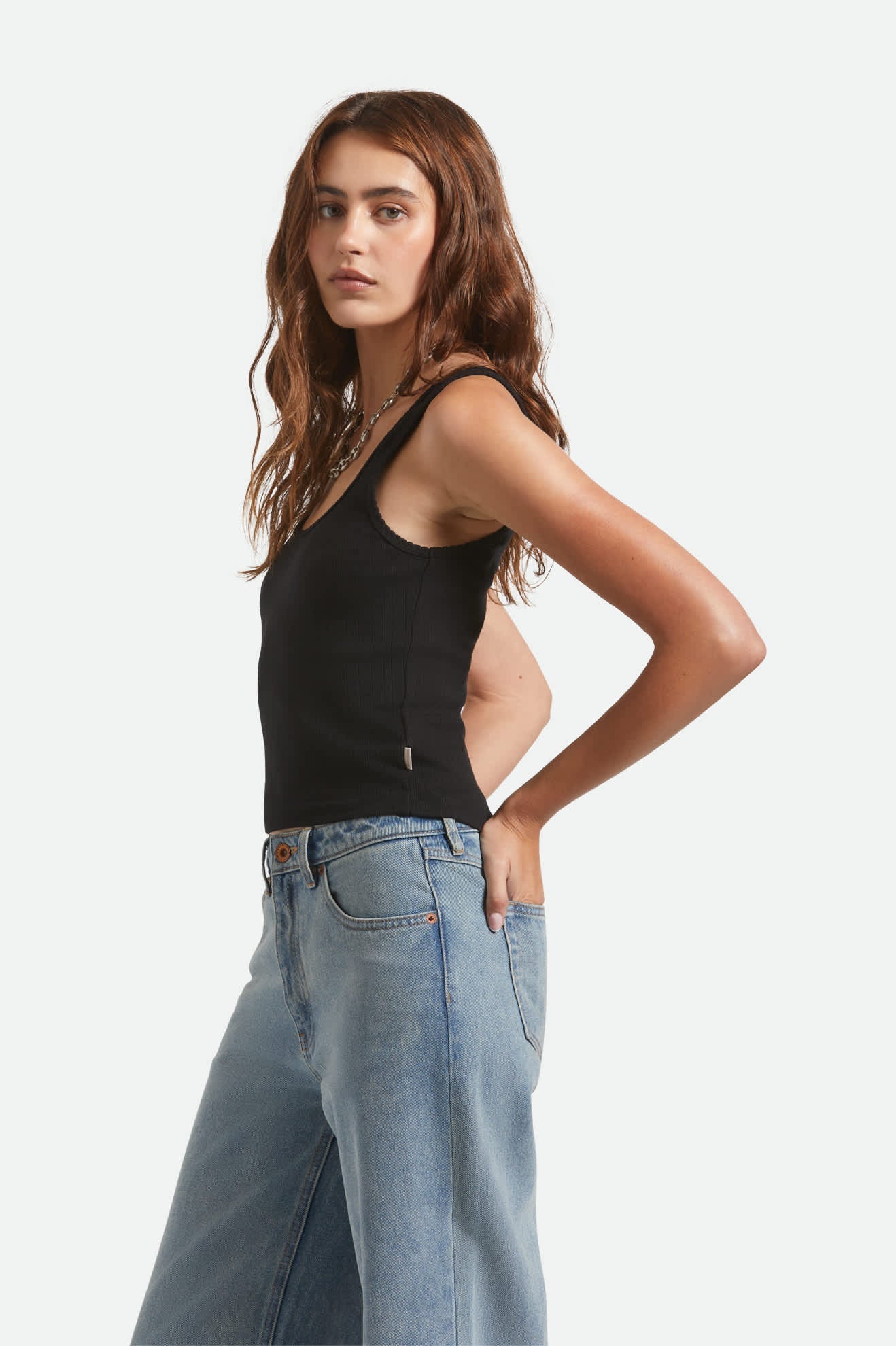 Pointelle Slim Fit Tank - Black