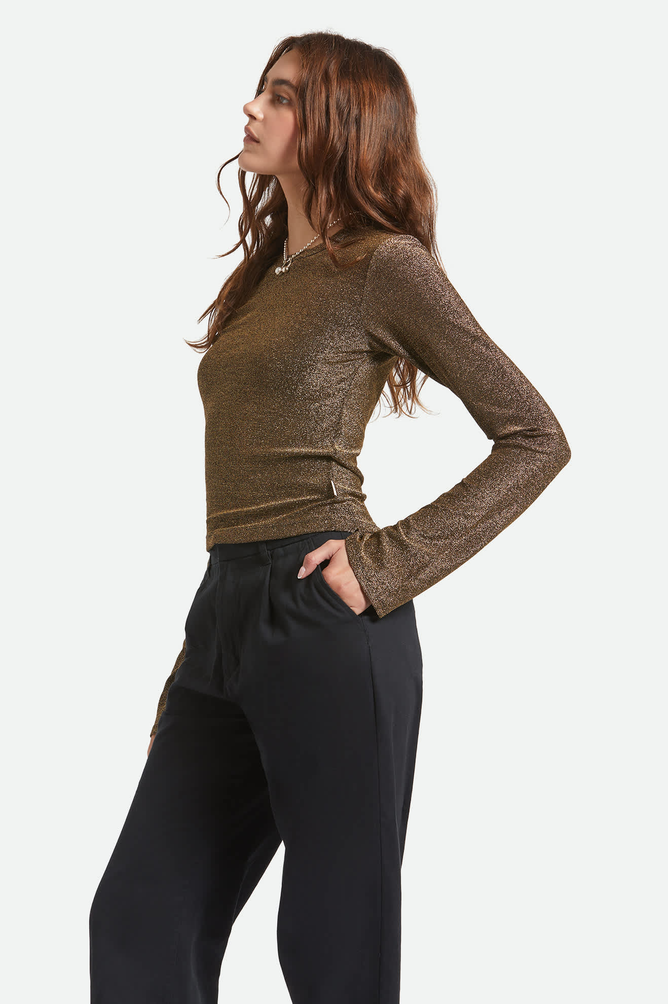 Dolly Slim L/S Knit T-Shirt - Gold Metallic