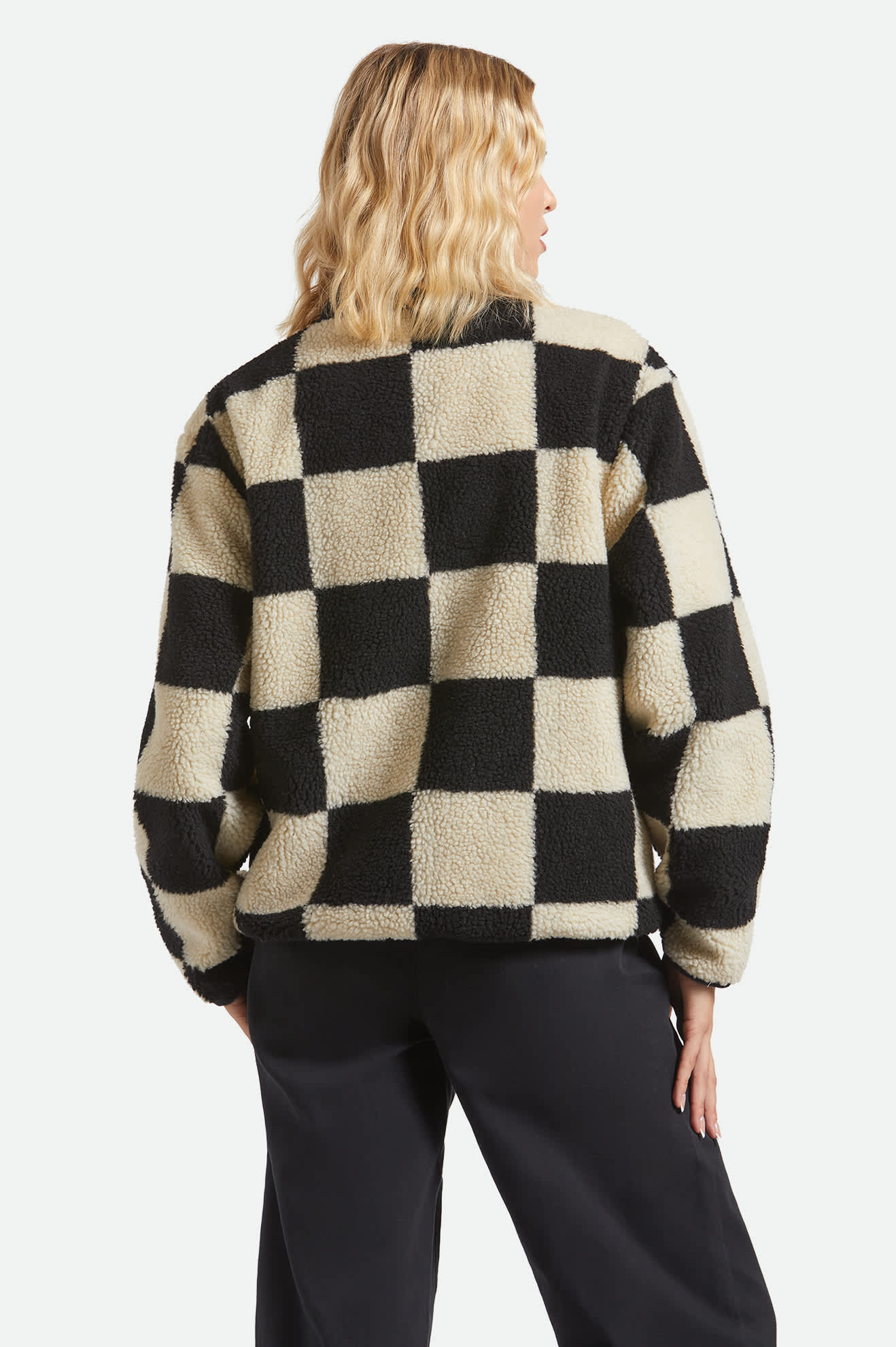 Delilah Sherpa Jacket - Black/Natural Finish Line Checker