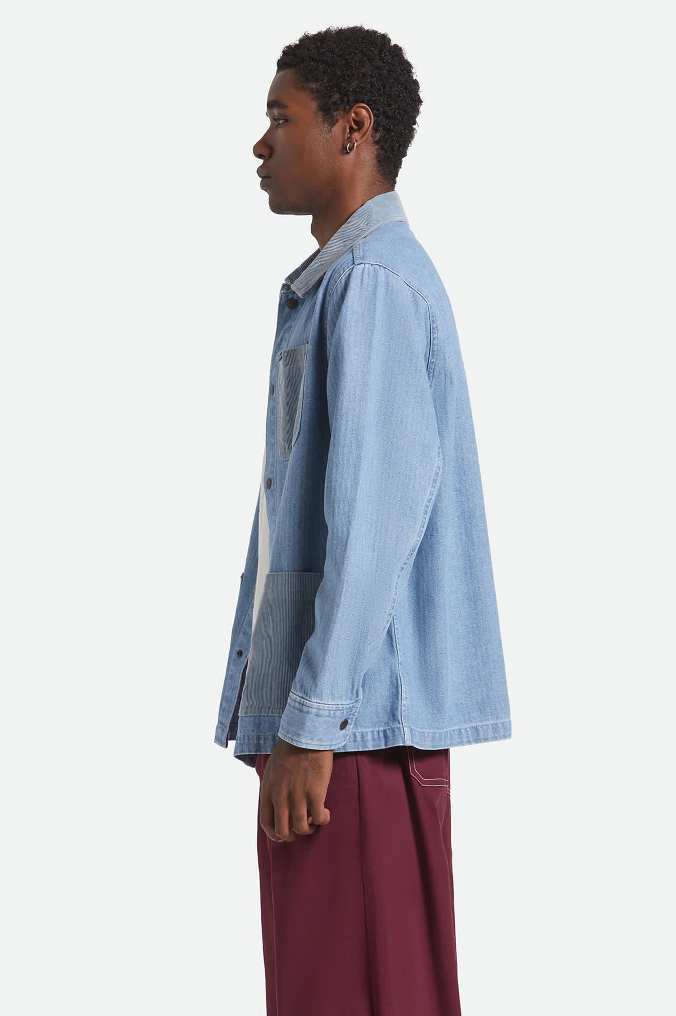 Herringbone Lightweight Chore Coat - Light Wash Denim Herringbone