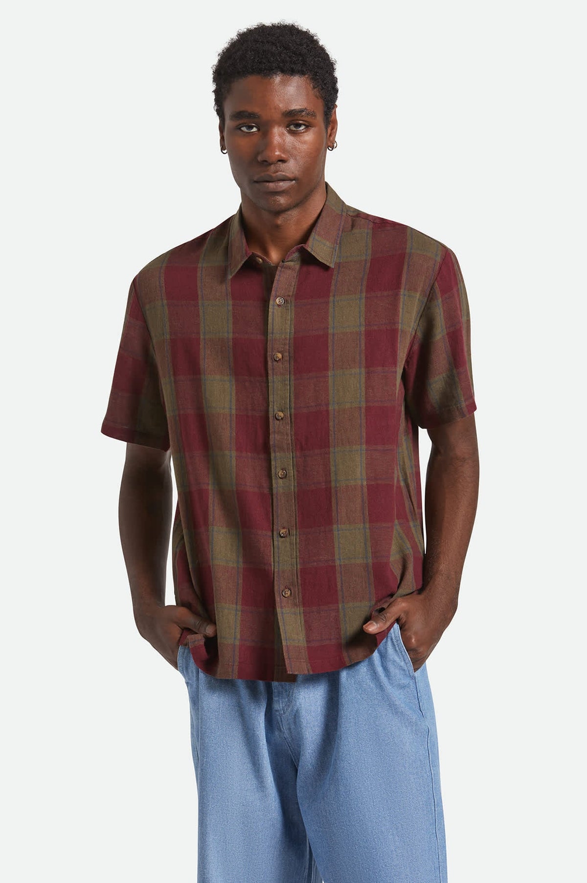 Cru Linen Blend S/S Shirt - Olive Surplus/Port