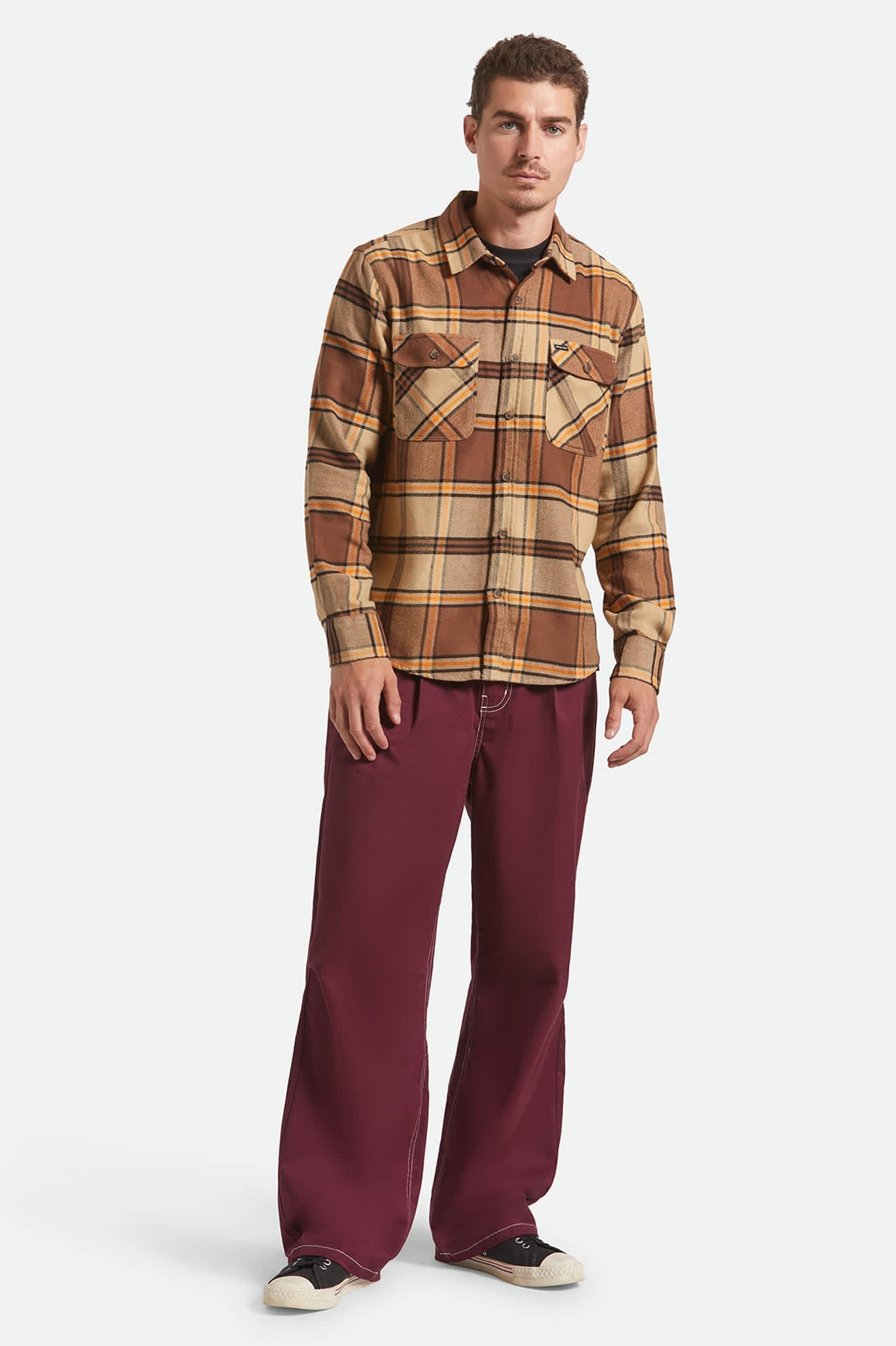 Bowery L/S Flannel - Sand/Pinecone/Solar Orange
