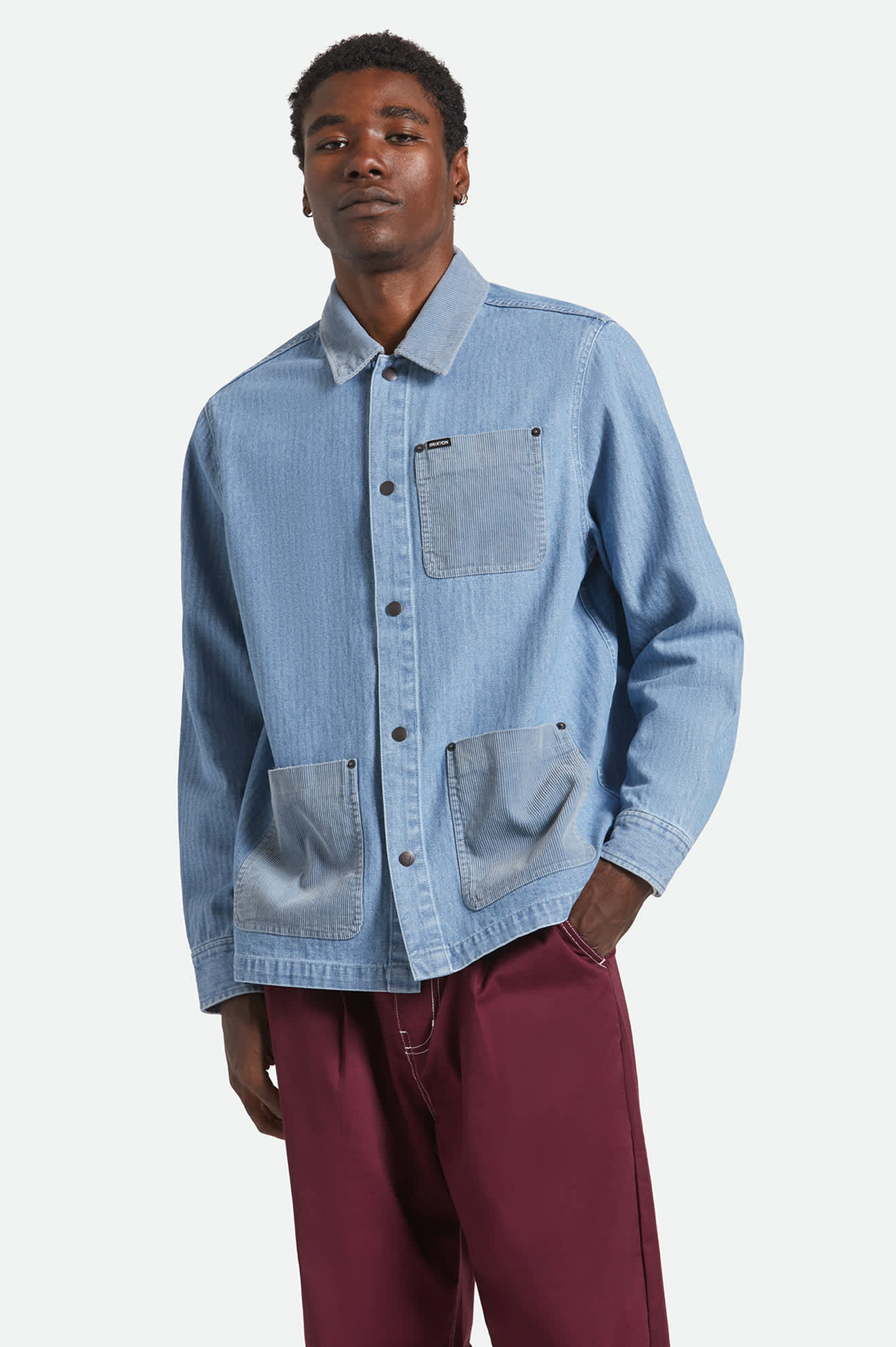 Herringbone Lightweight Chore Coat - Light Wash Denim Herringbone